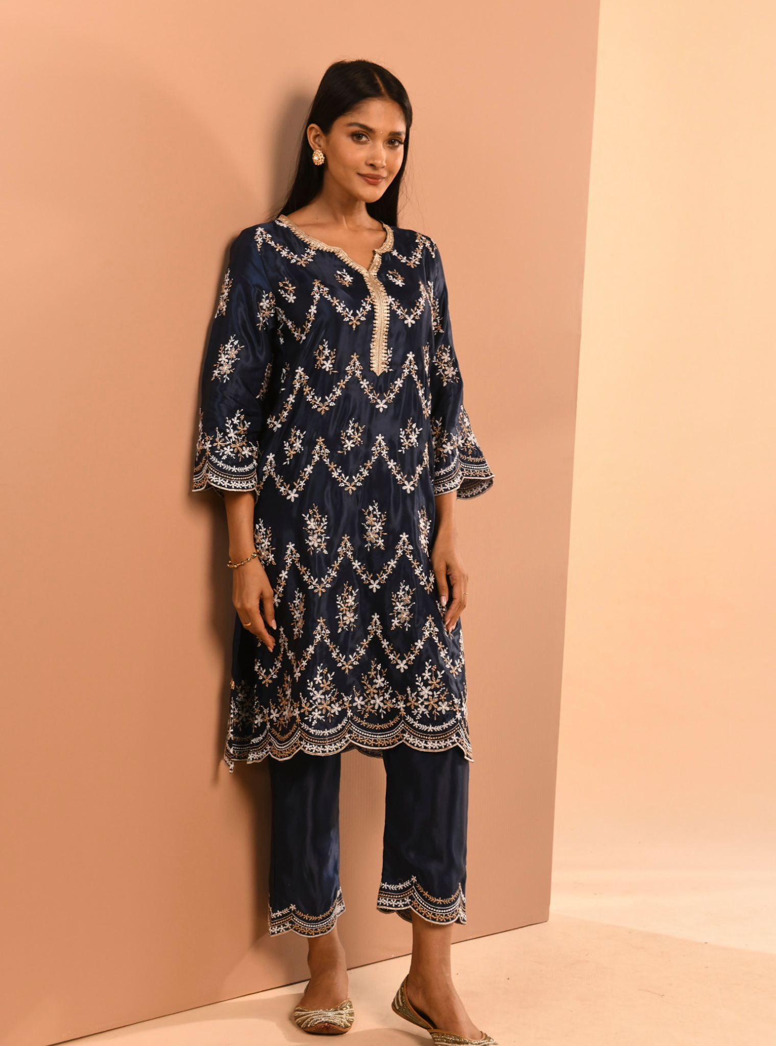 Valaya Cupro Navy Kurta Set