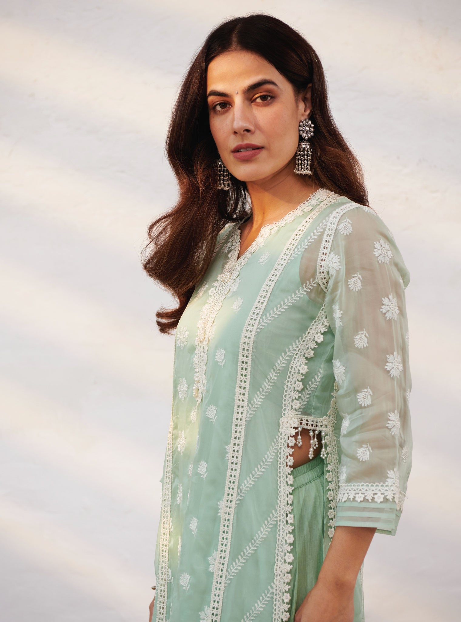Armagh Organza Green Kurta with Sharara Set
