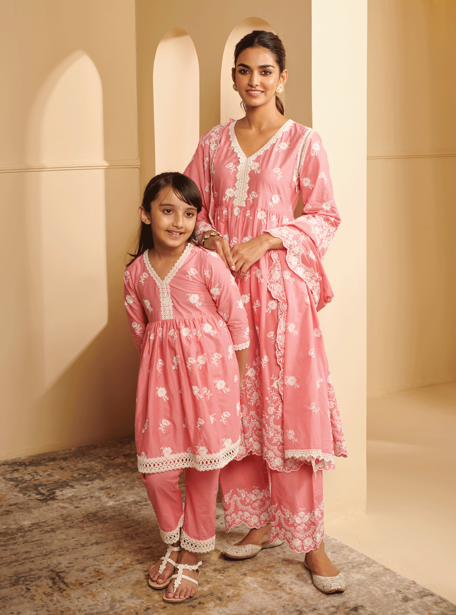 Zuari Supima Cotton Pink Kurta Set
