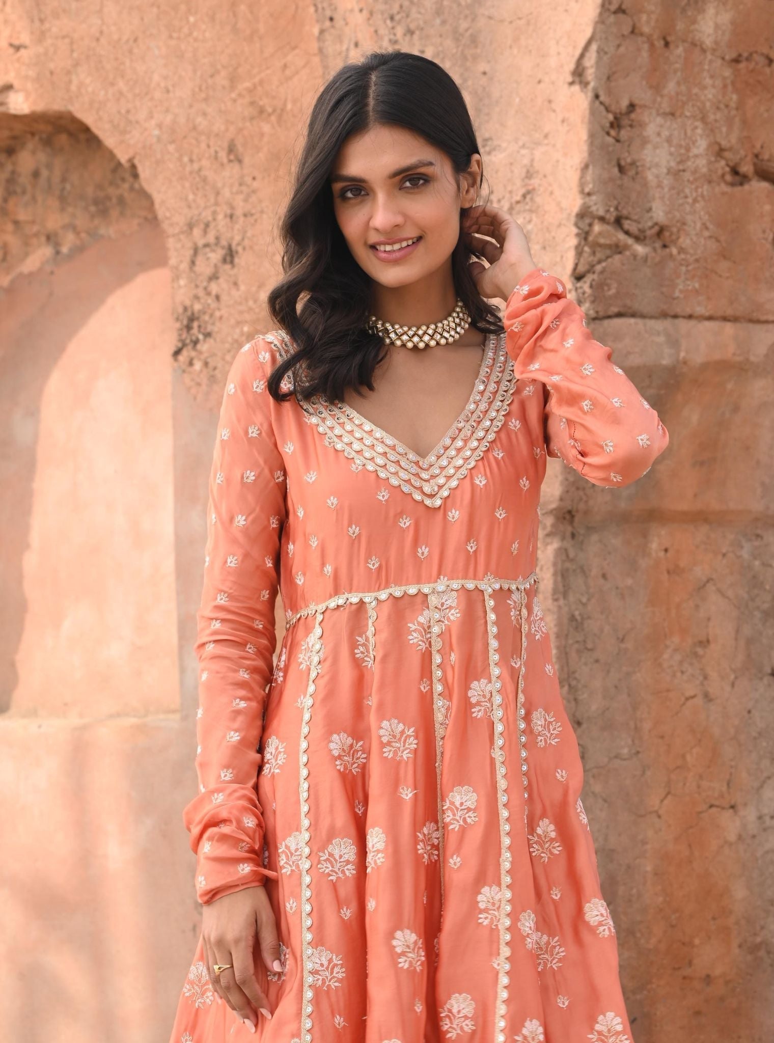 Tareefan Organza Satin Burnt Orange Anarkali Kurta Set