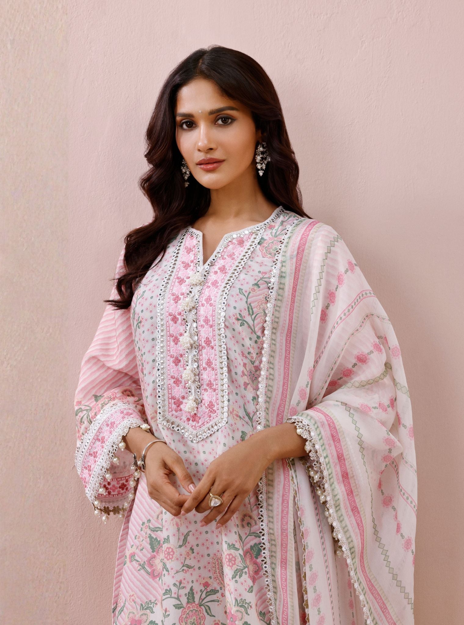 Olisha Lawn Off White & Pink Kurta Set