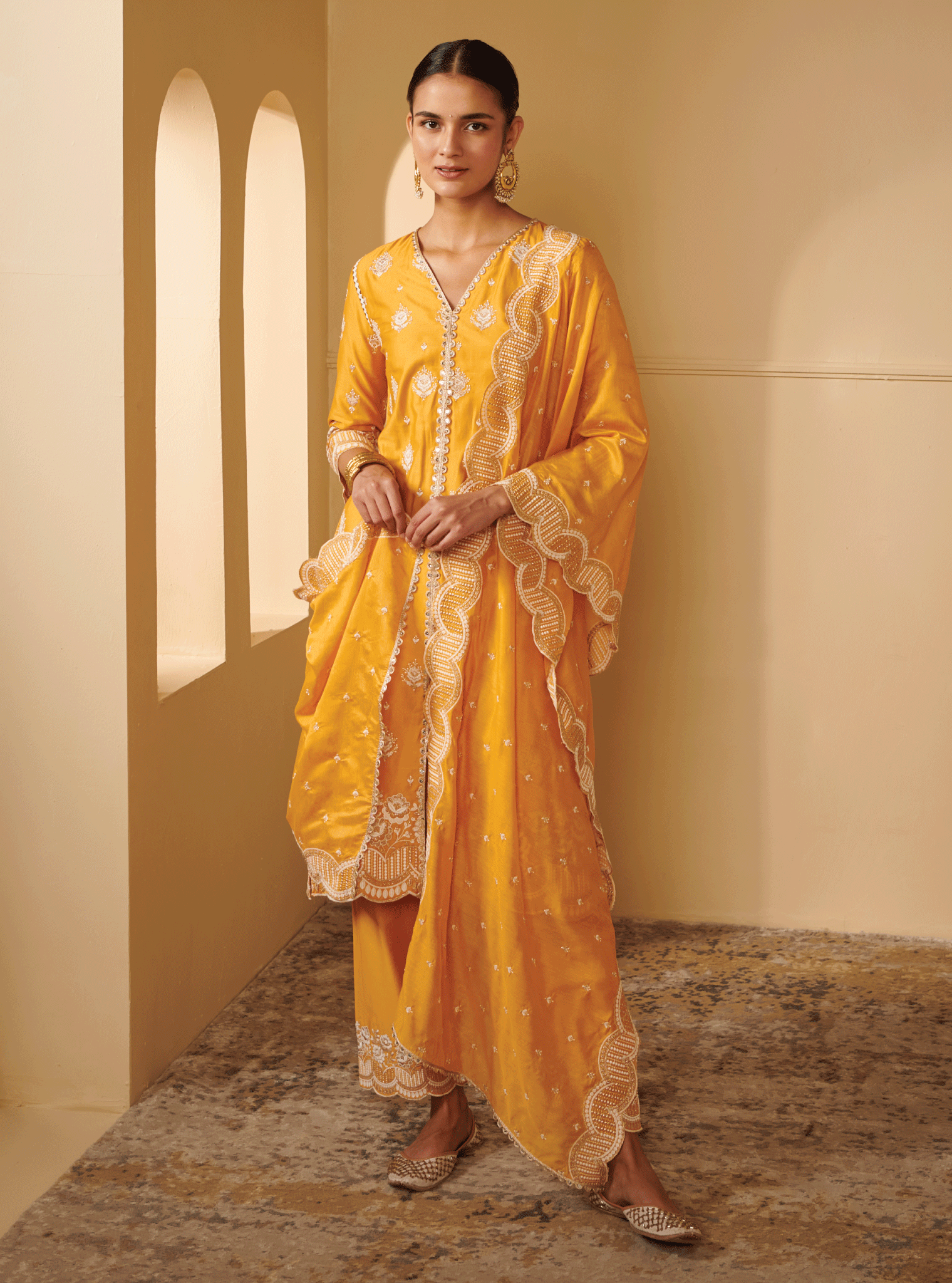Periyar Pima Satin Yellow Kurta Set