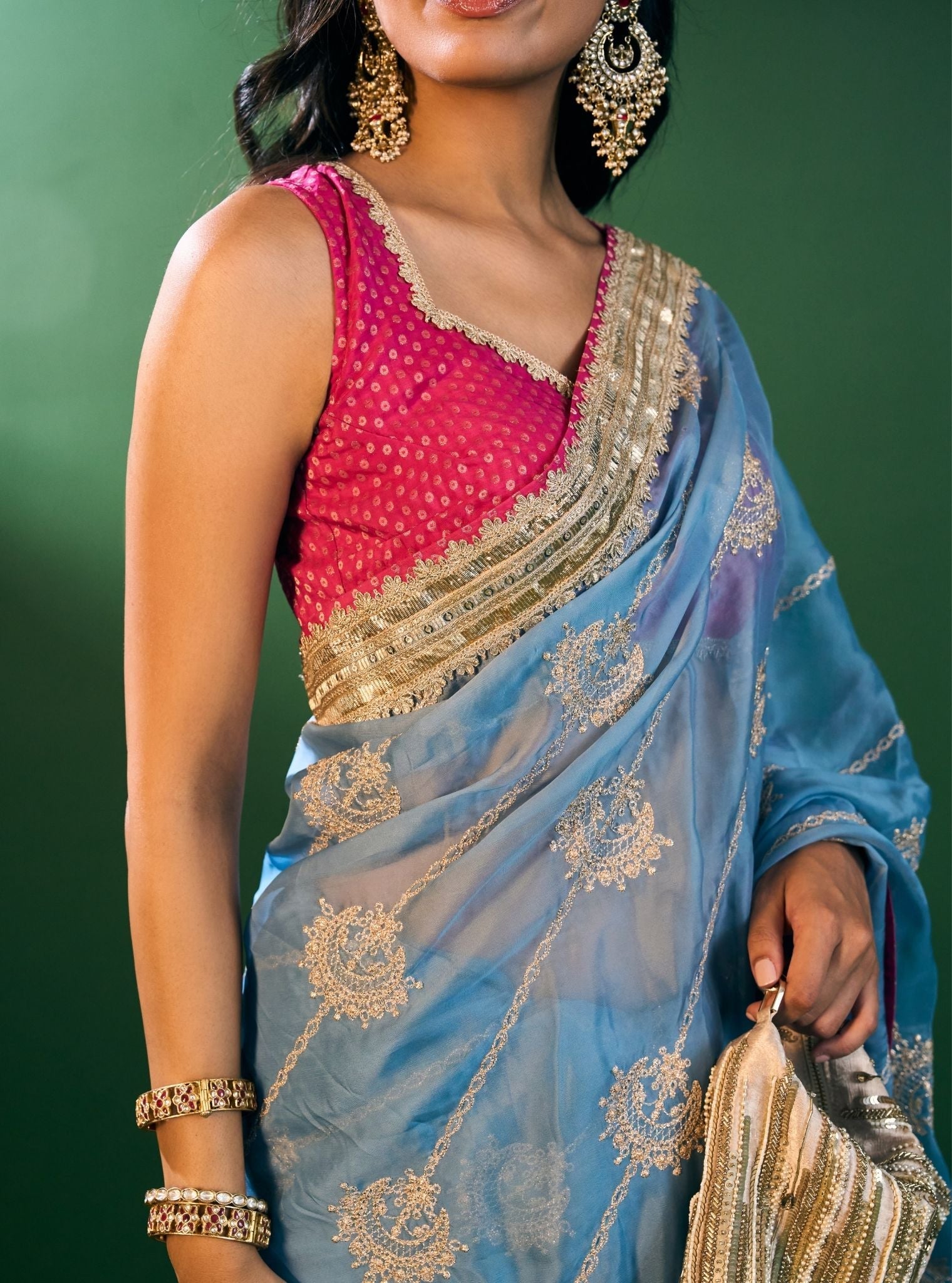 Kesa Organza Steel Blue Saree