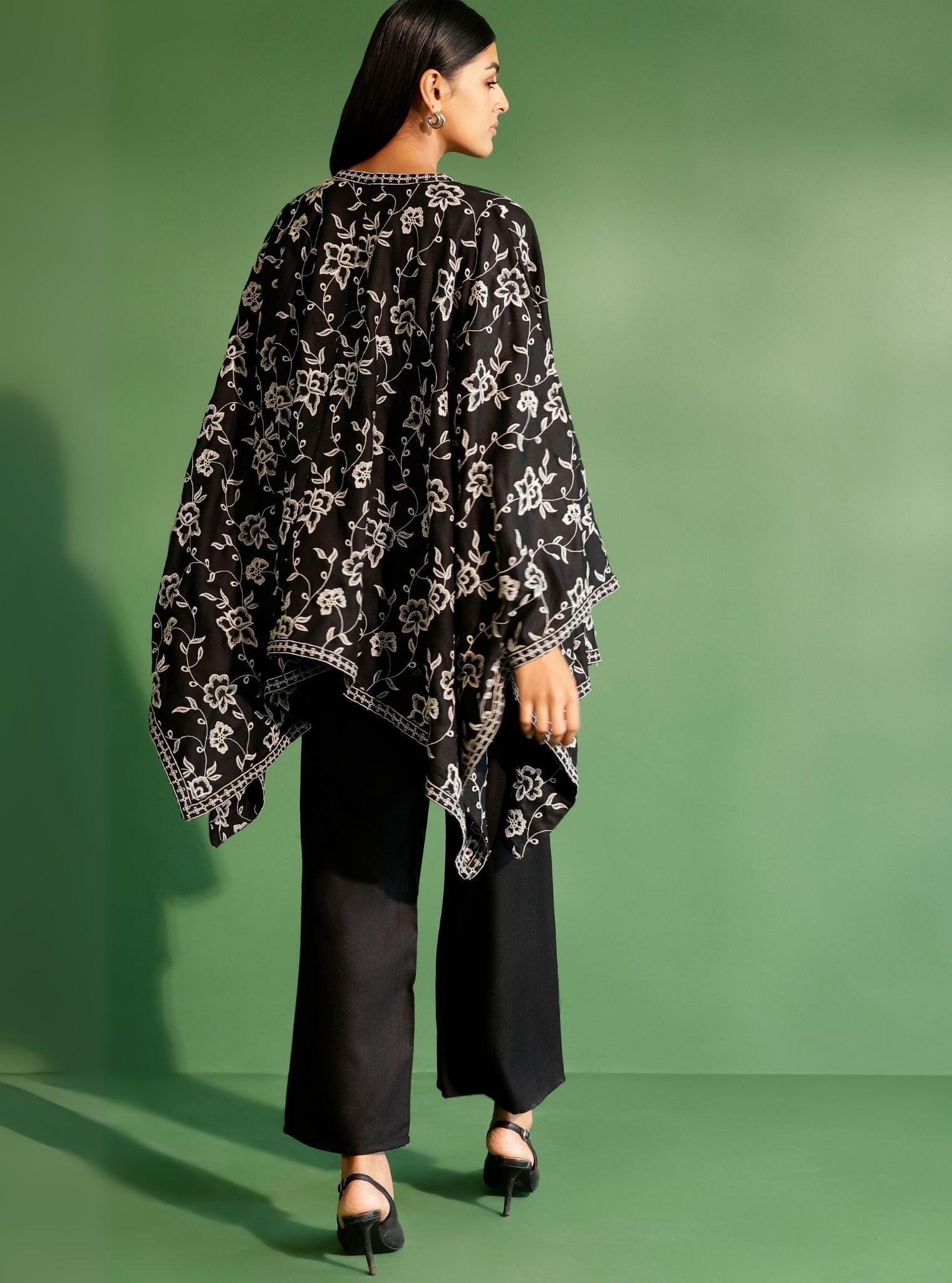 Fawn Wool Black Kaftan with Wool Fawn Black Pant