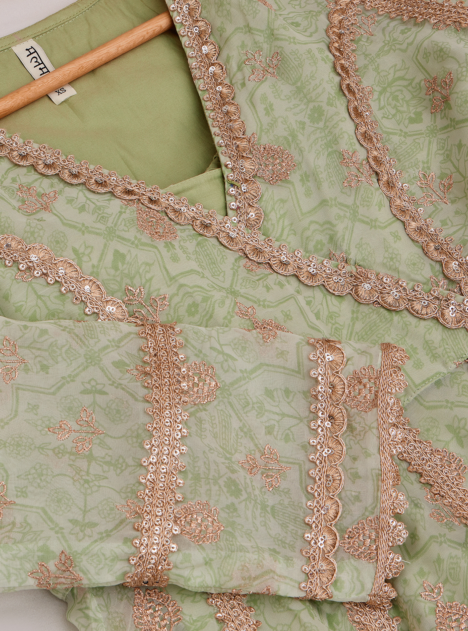 Vamsi Organza Green Anarkali Kurta Set
