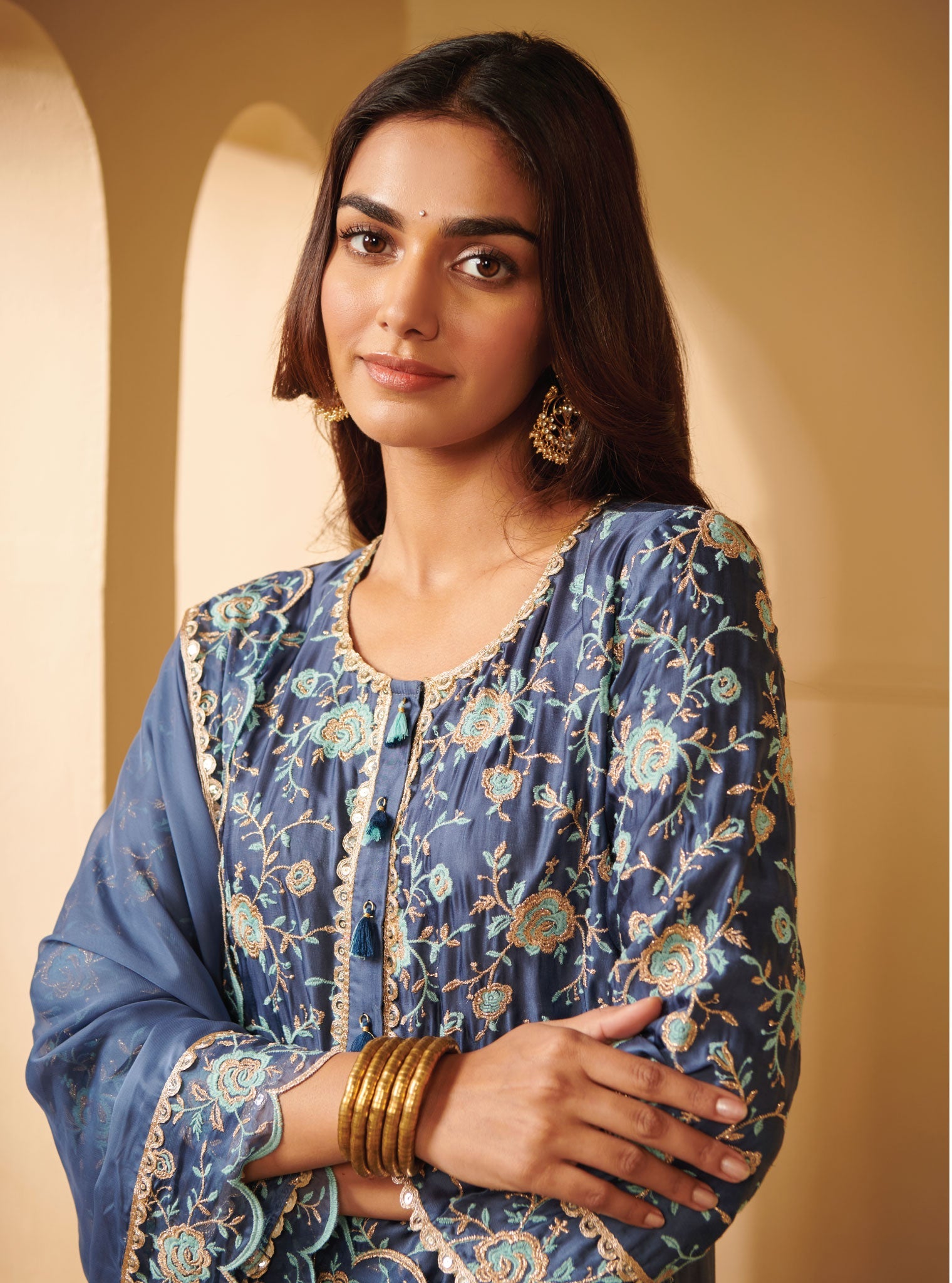 Apti Cupro Silk Blue Kurta Set