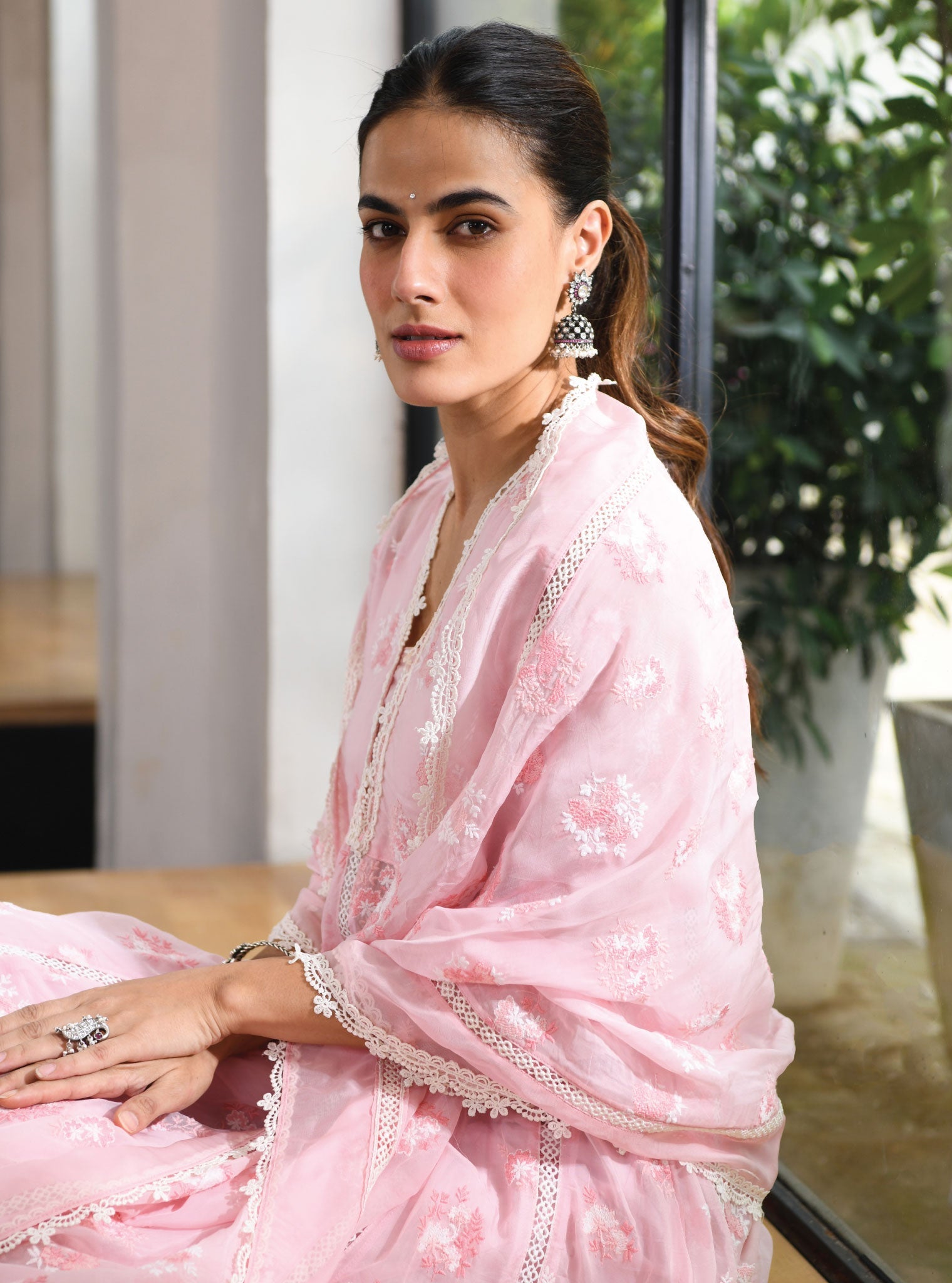 Stirling Organza Pink Anarkali Kurta Set