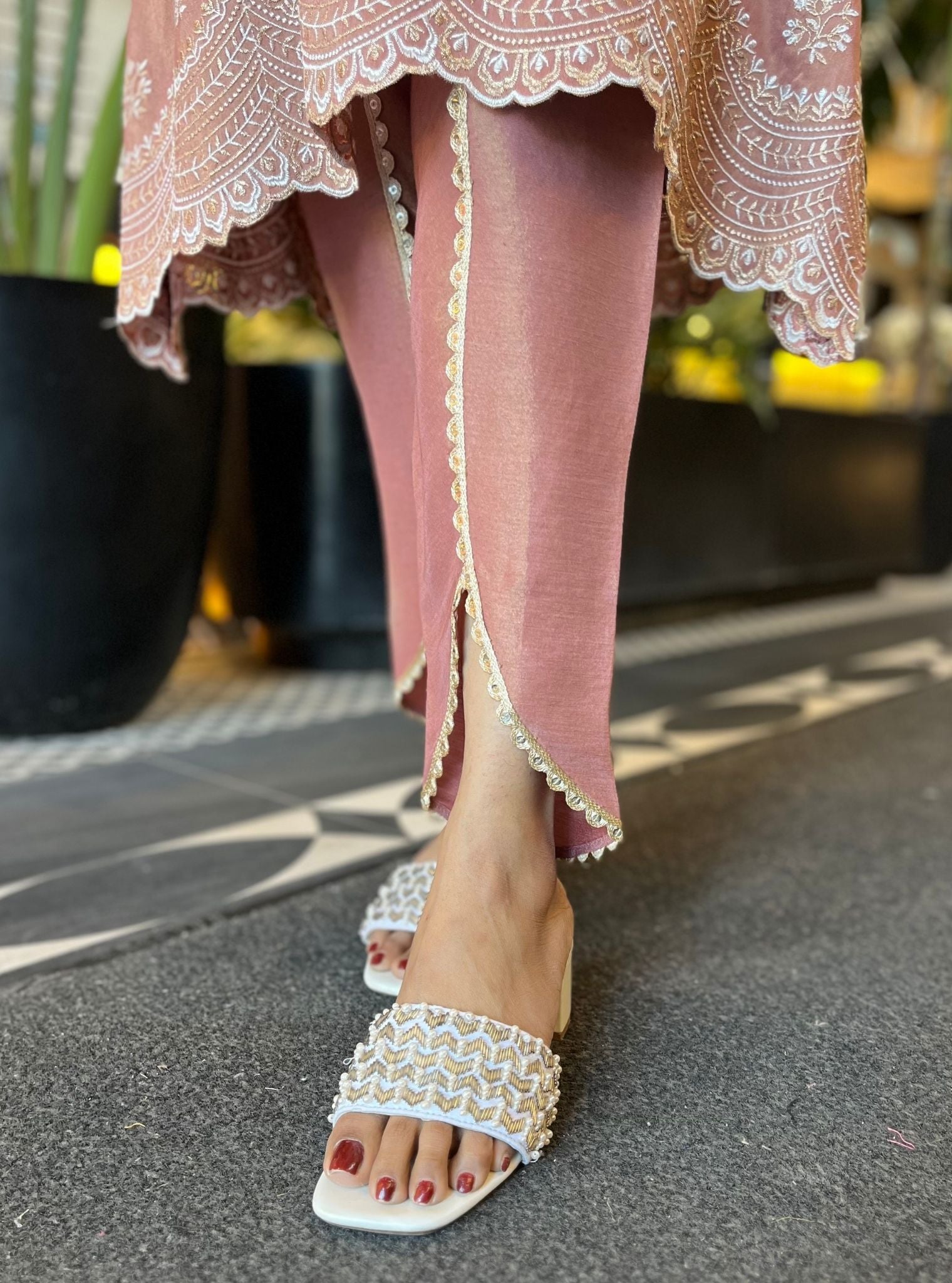 Mehar Tissue Linen Satin Old Rose Kurta Set