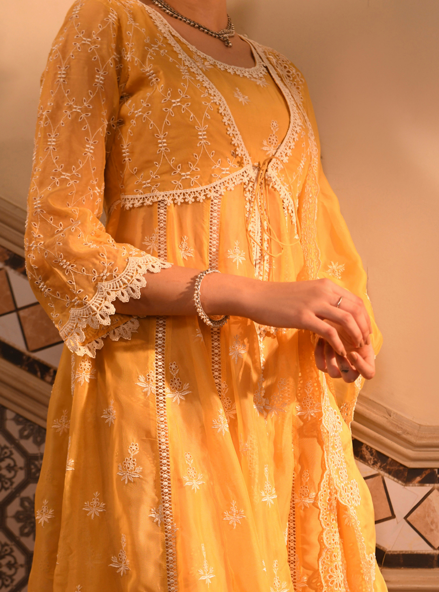 Nyla Organza Yellow Anarkali Kurta Set