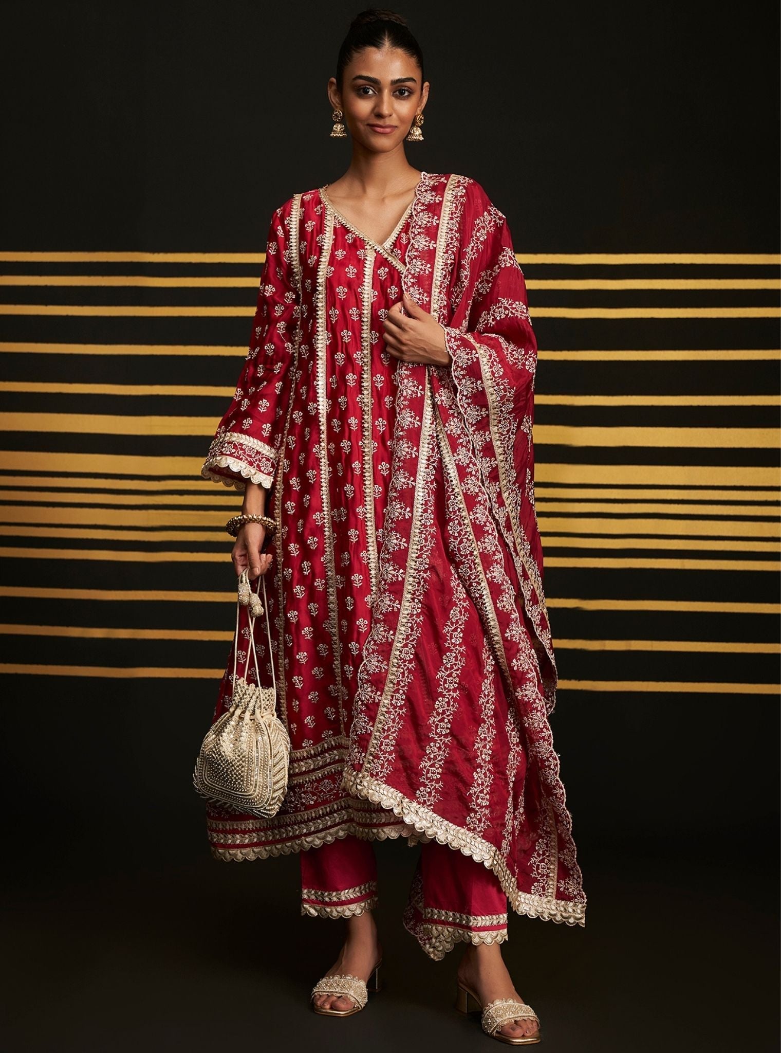 Patola Organza Satin Fuchsia Anarkali Kurta Set
