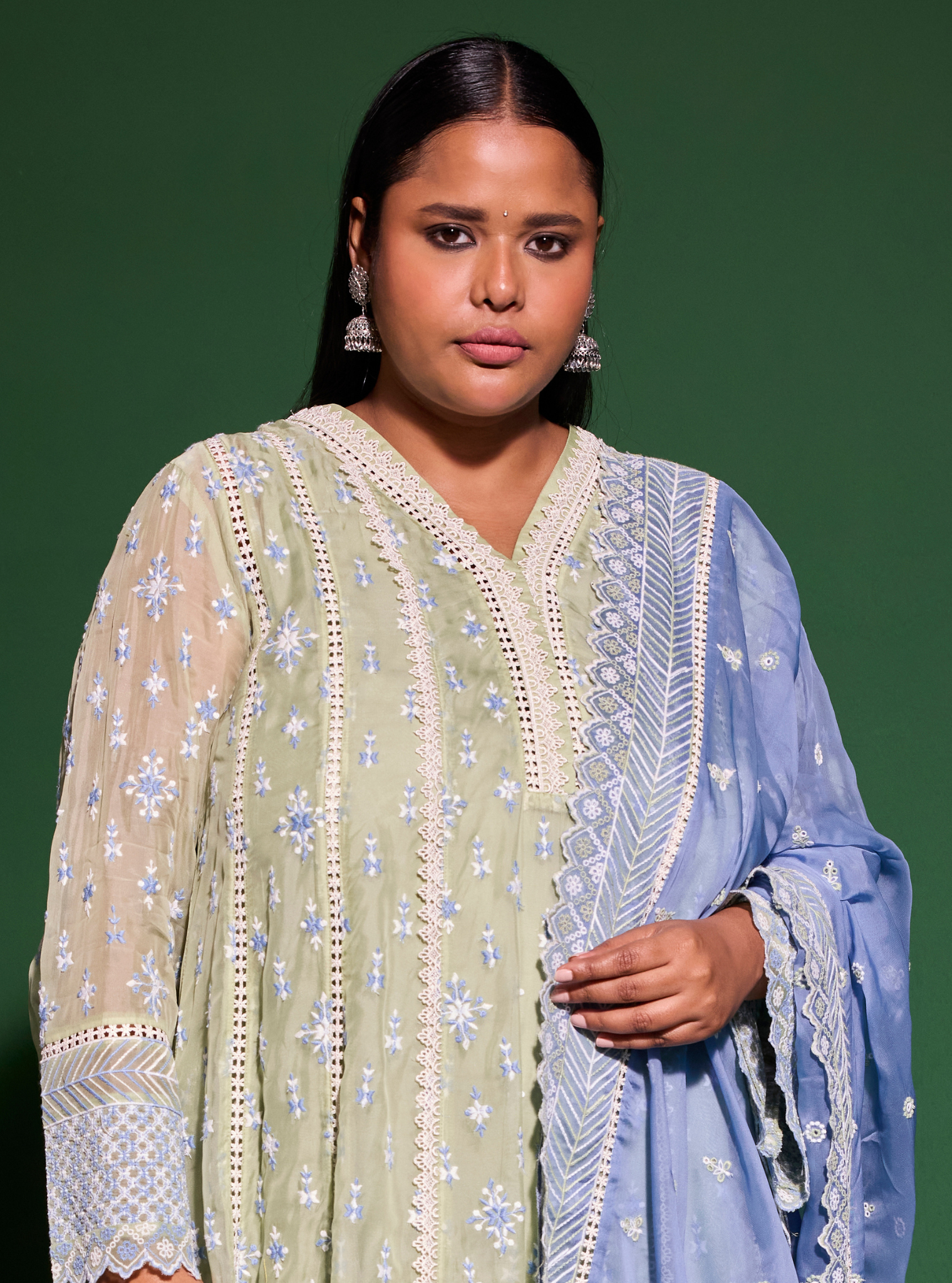 Smitha Organza Green Anarkali Kurta Set