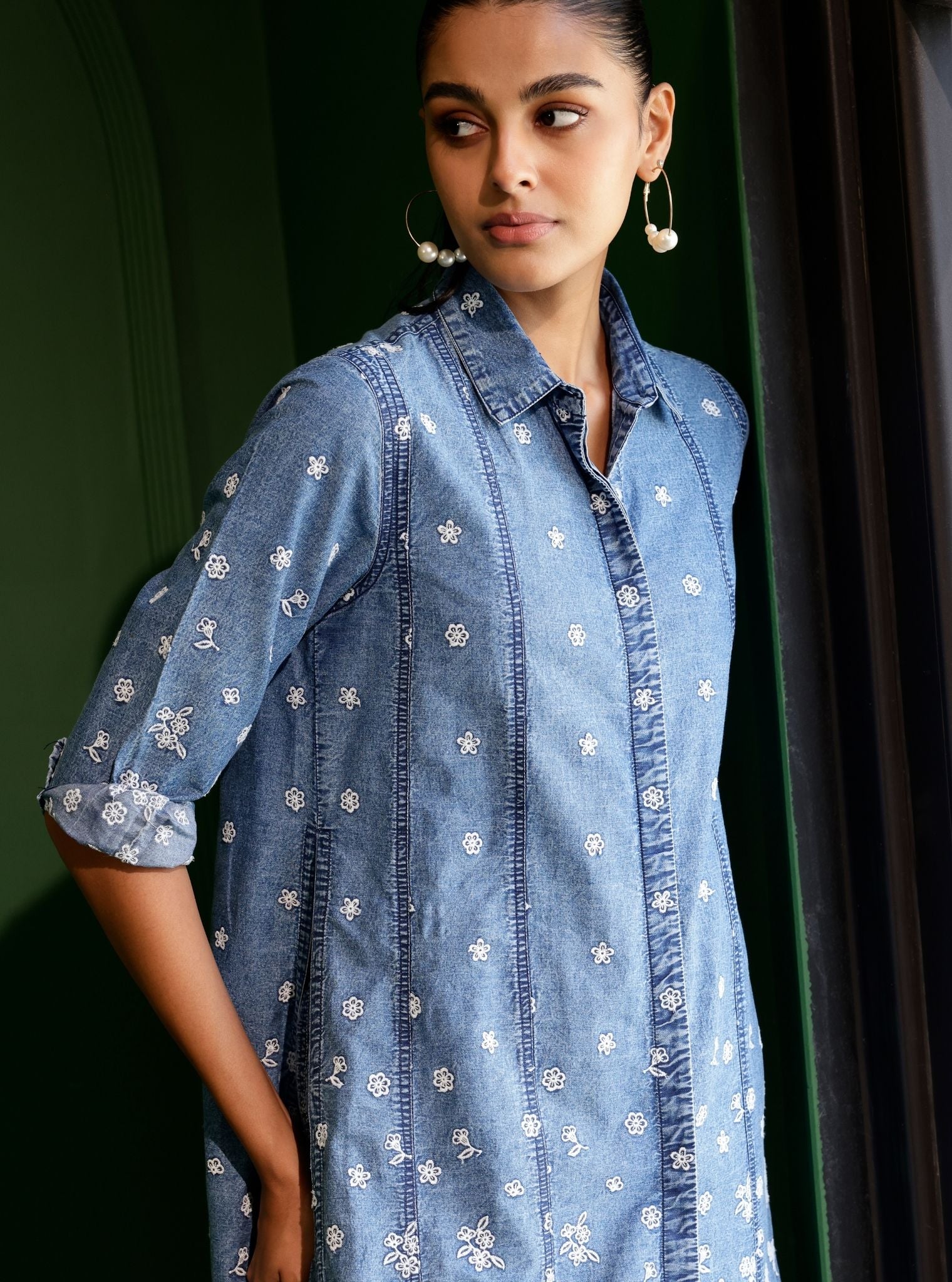Moor Denim Long Shirt Co-ord Set