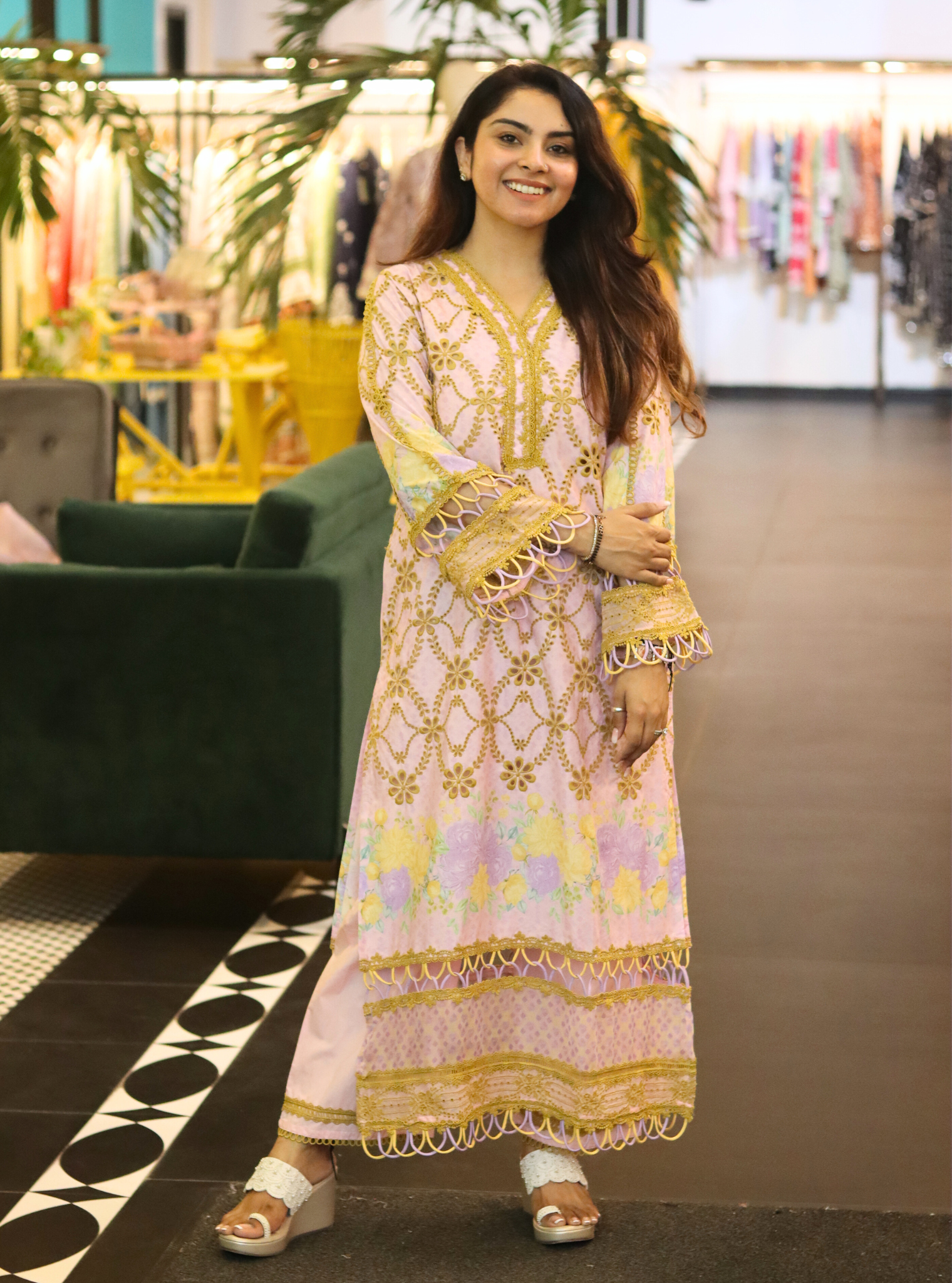 Poema Supima Cotton Printed Pink Kurta Set