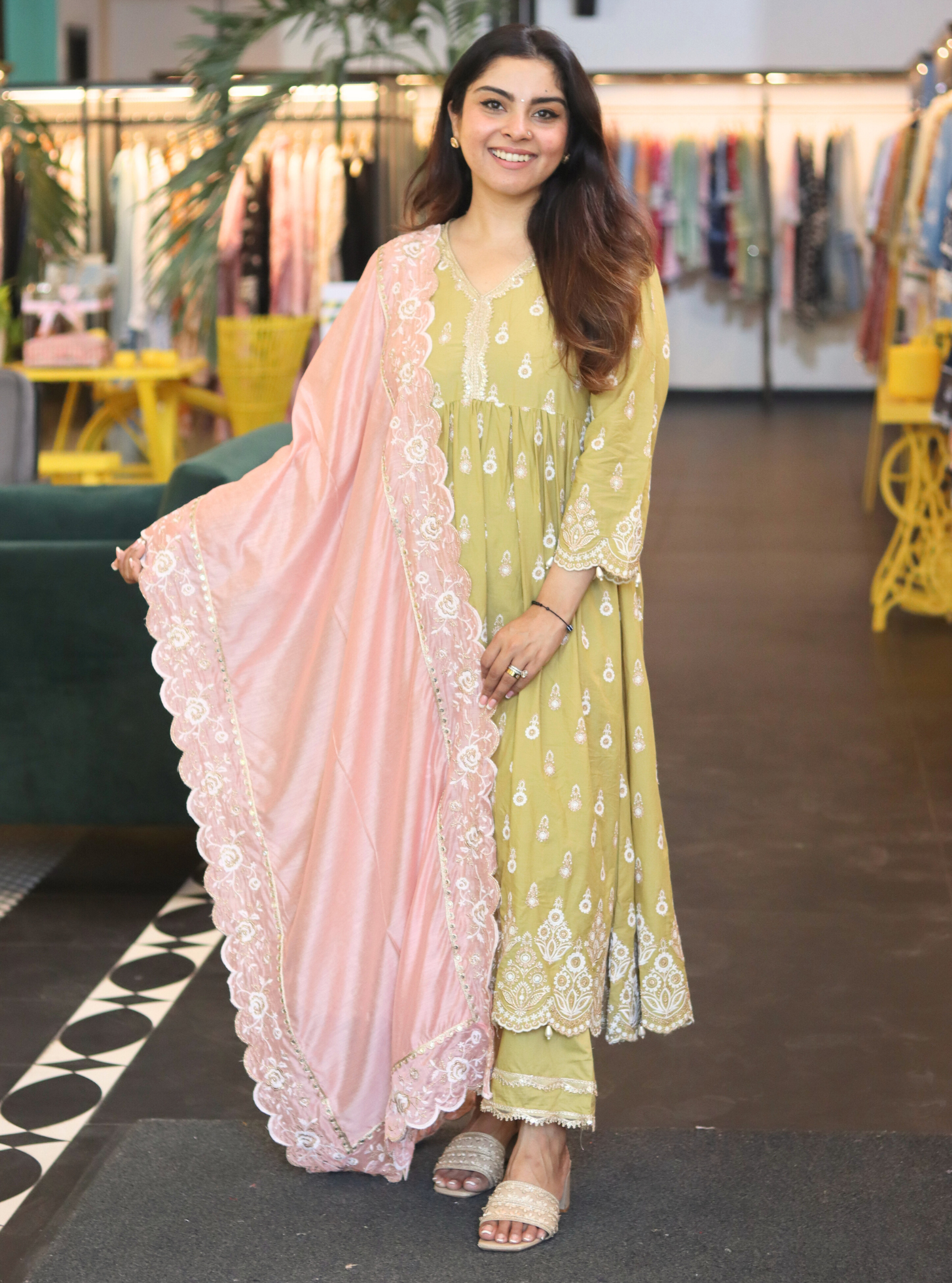 Marina Supima Cotton Green Anarkali Kurta Set