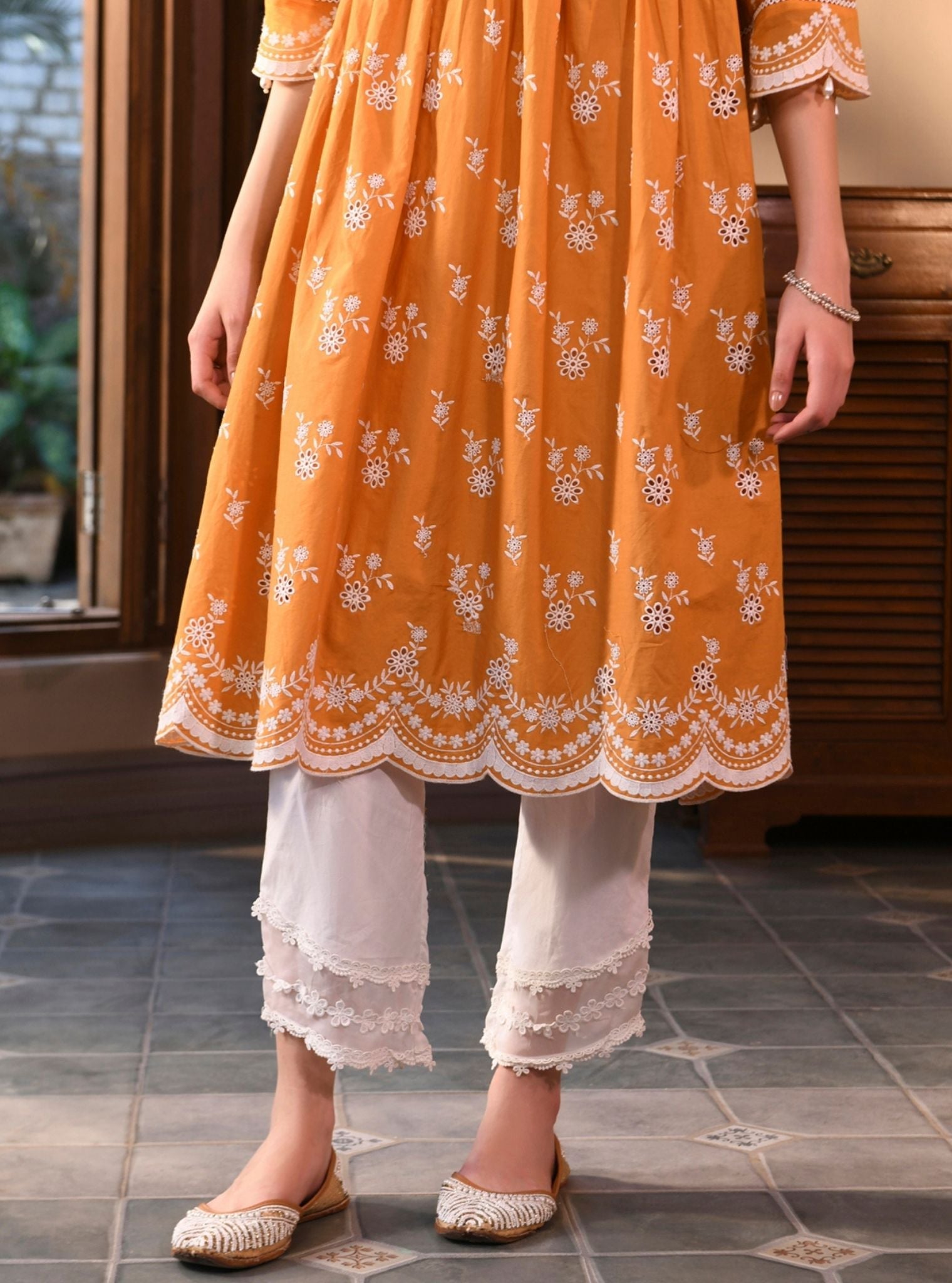 Afarin Supima Cotton Orange Anarkali Kurta Set