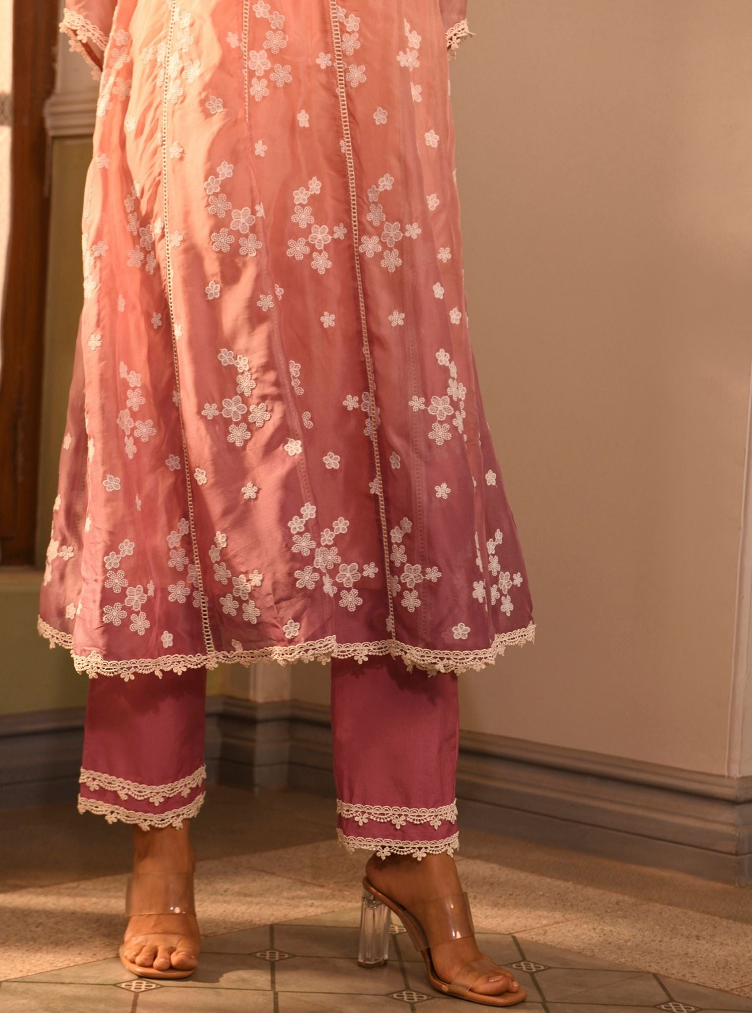 Aira Organza Pink Anarkali Kurta Set