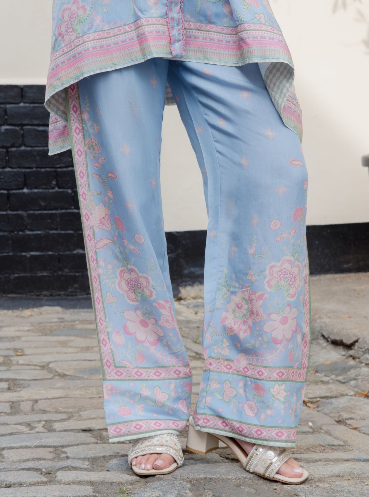 Odelle Lawn Printed Steel Blue Shirt Set