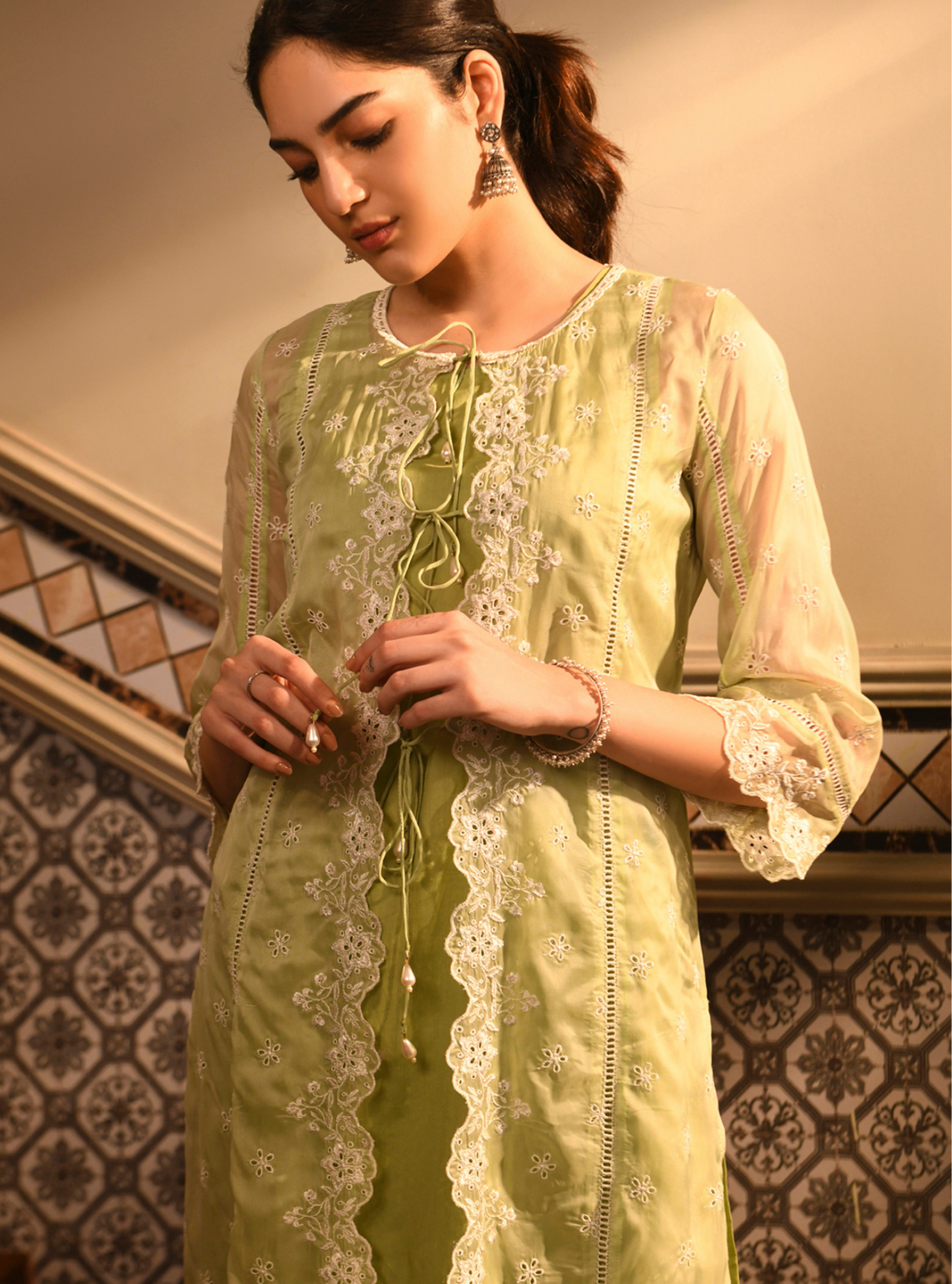 Paheli Organza Green Kurta Set