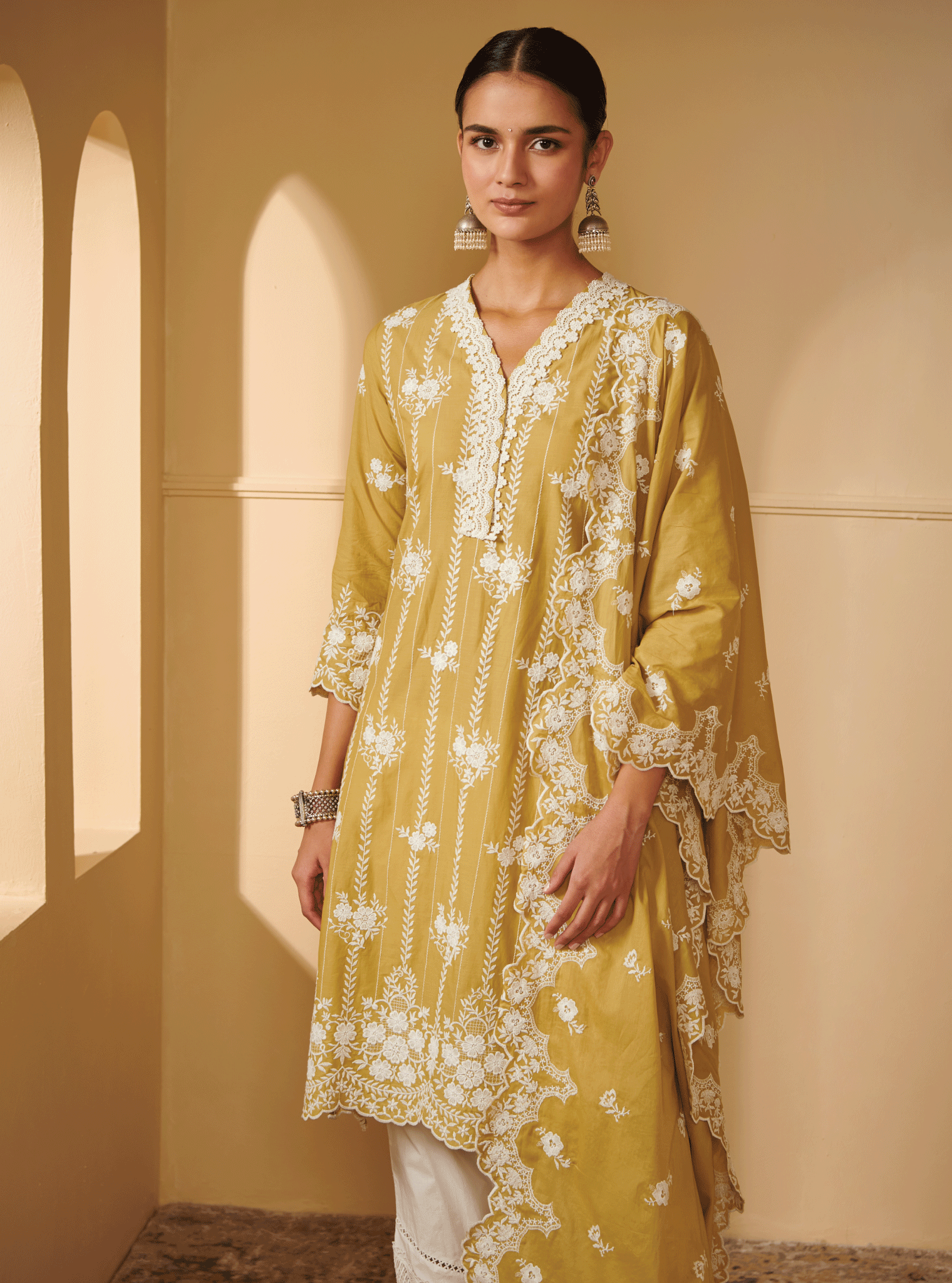 Dhansiri Supima Cotton Green Kurta Set