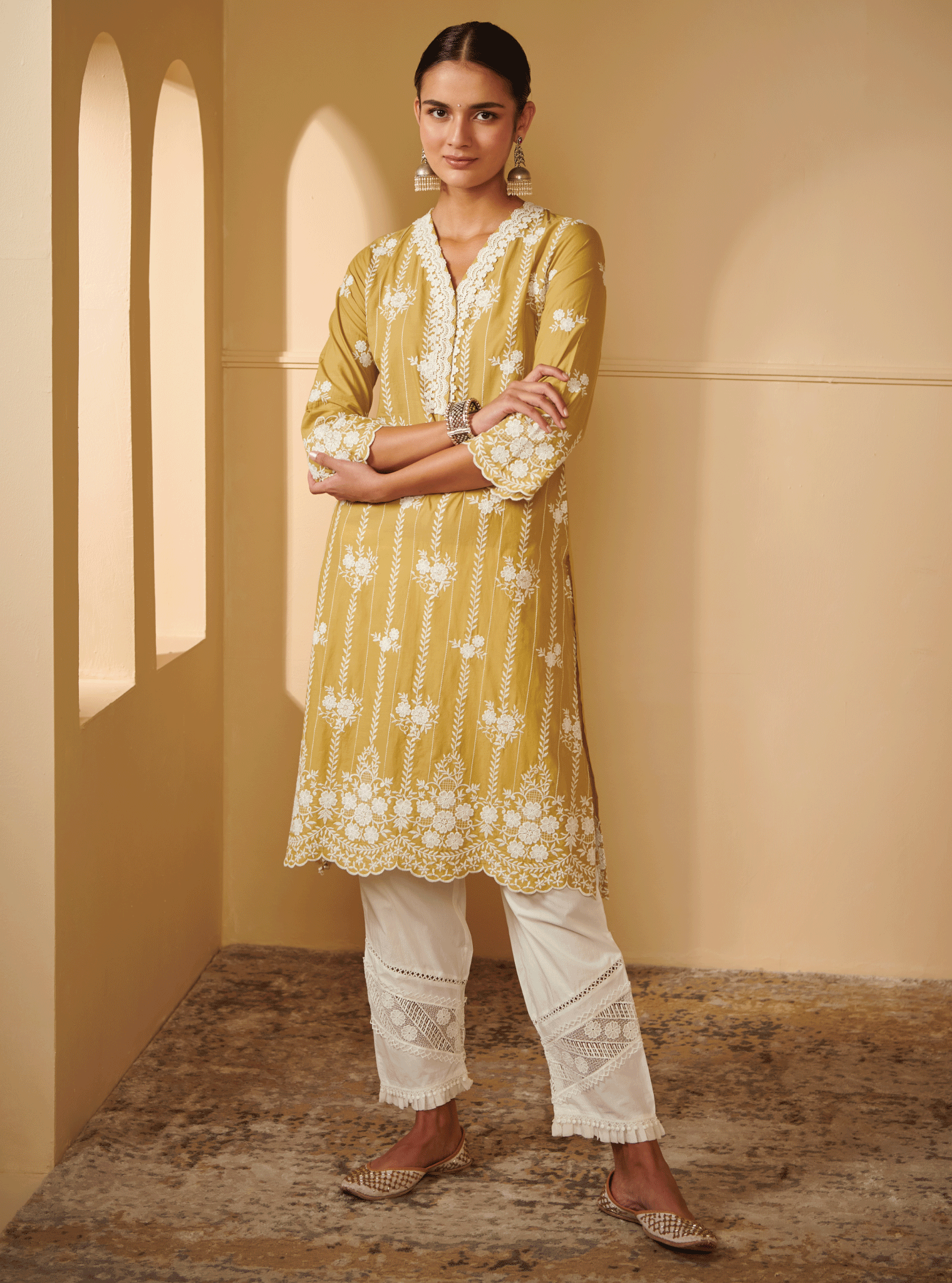 Dhansiri Supima Cotton Green Kurta Set