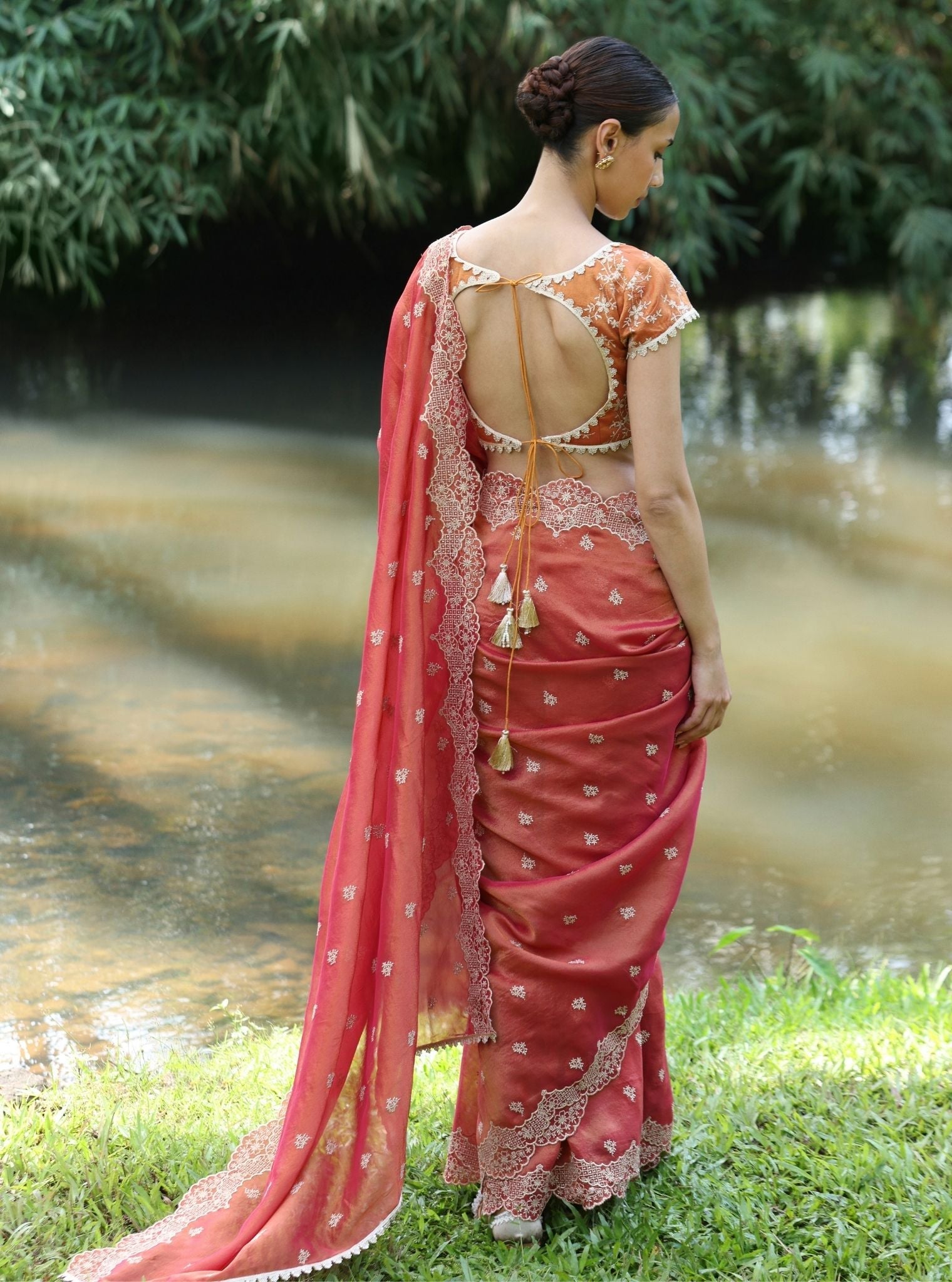 Mubarak Lurex Organza Fuschia Saree