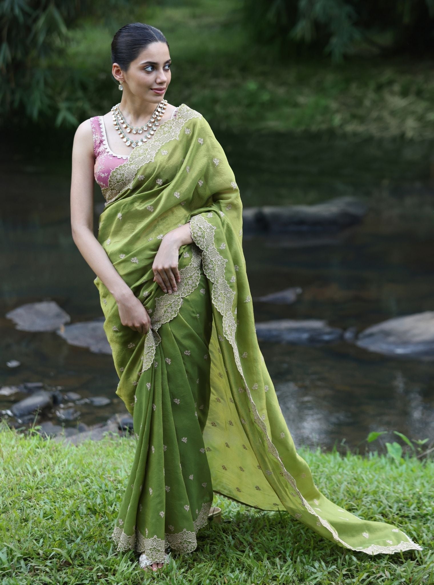 Mubarak Lurex Organza Parrot Saree