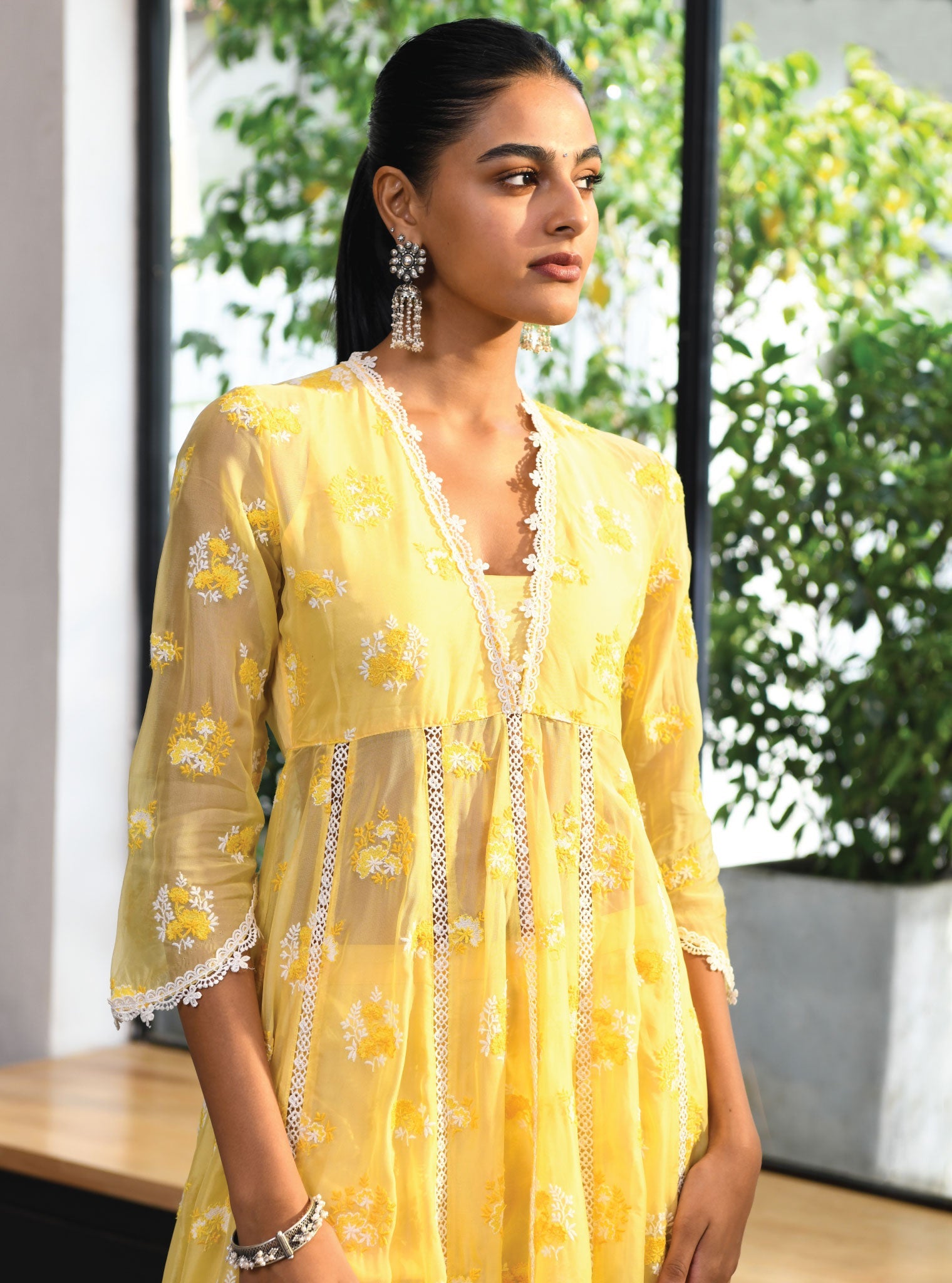 Stirling Organza Yellow Anarkali Kurta Set