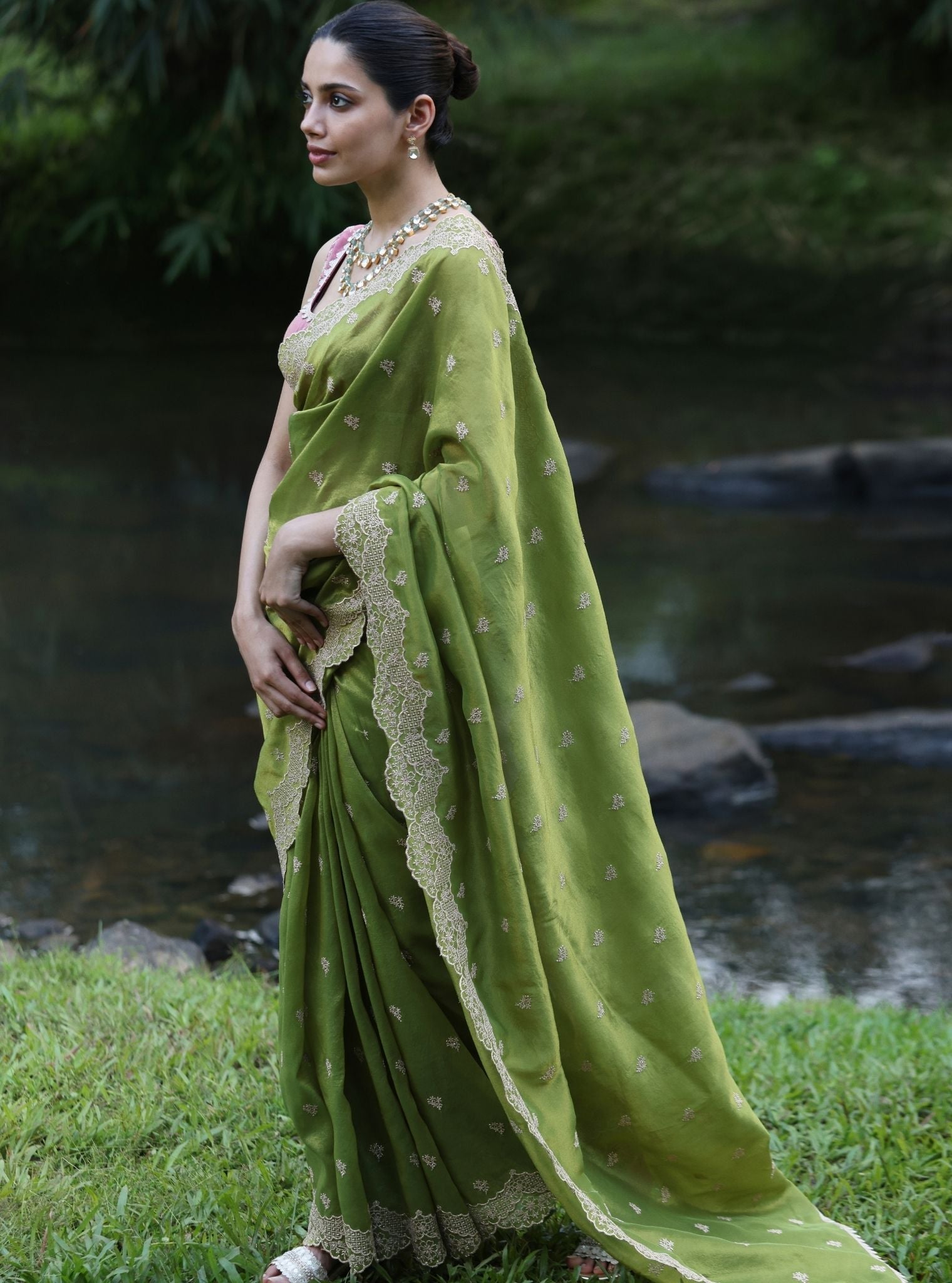 Mubarak Lurex Organza Parrot Saree