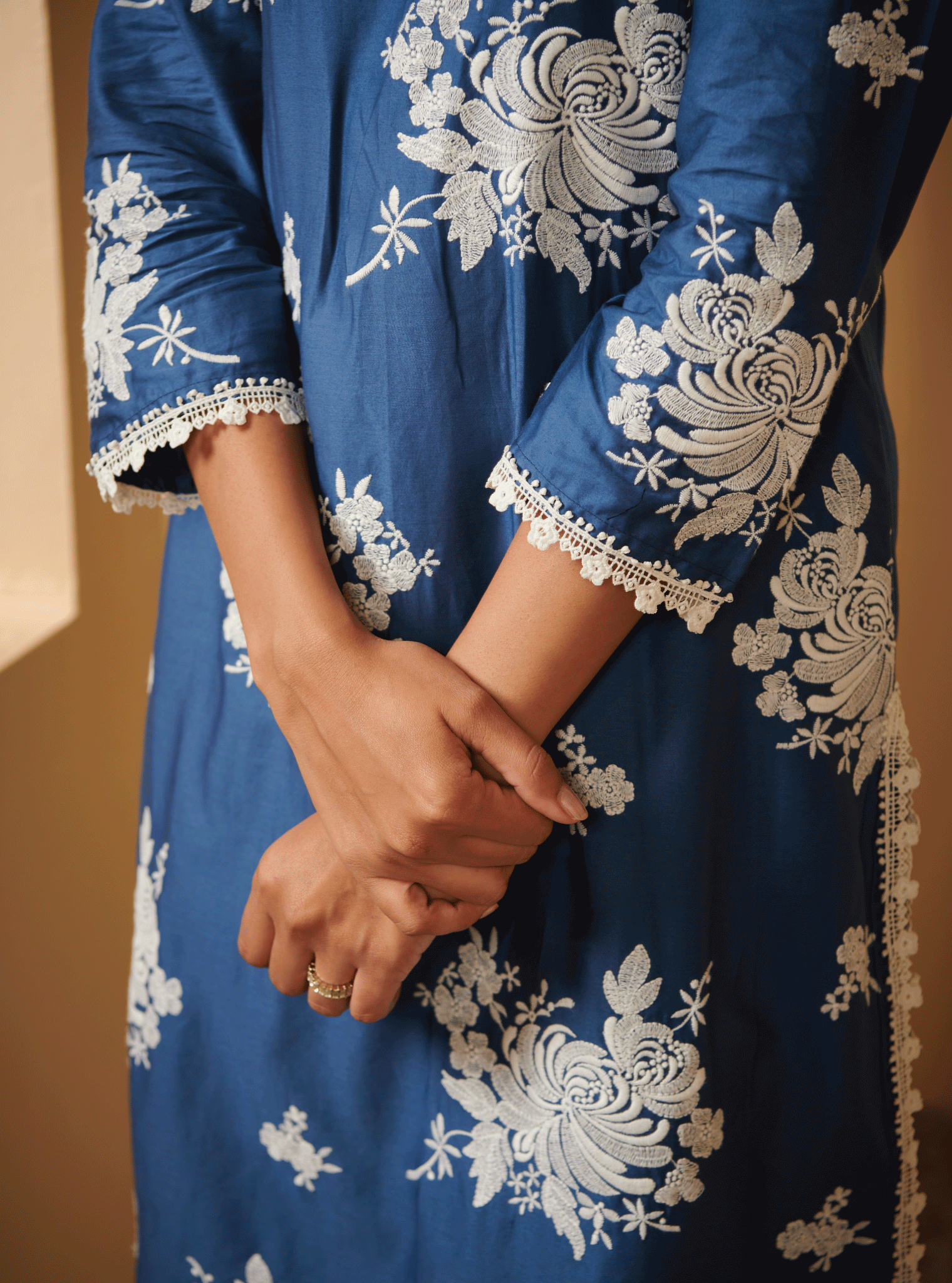 Sutlej Pima Satin Navy Kurta Set