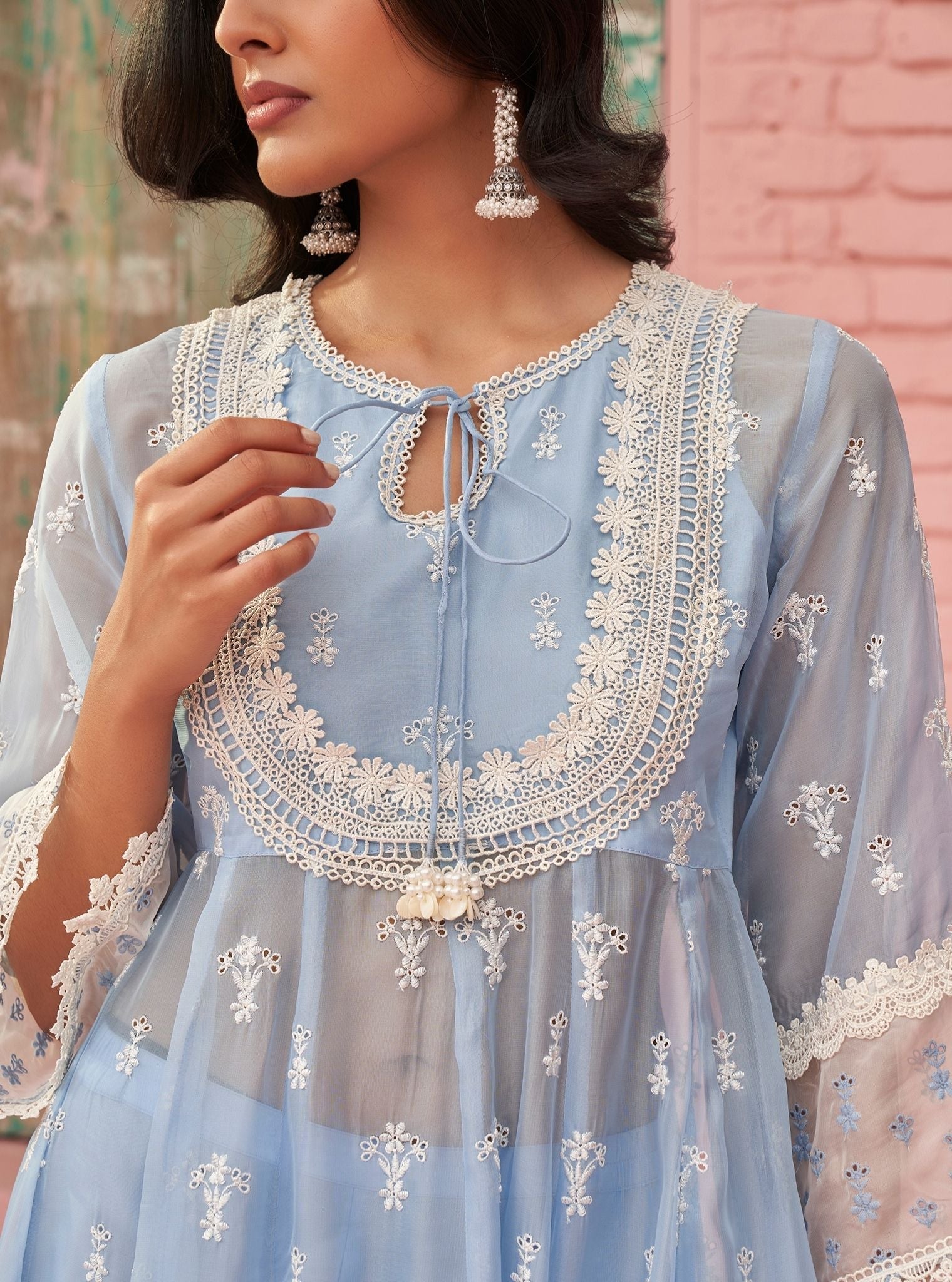 Sybil Organza Blue Anarkali Kurta Set