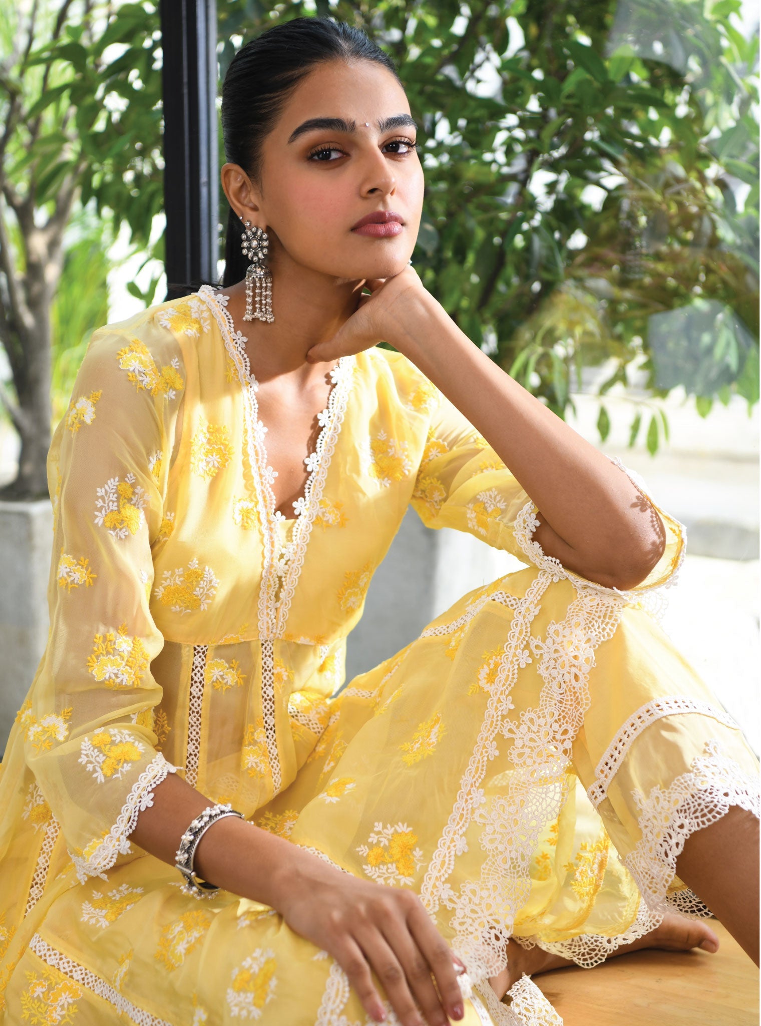 Stirling Organza Yellow Anarkali Kurta Set