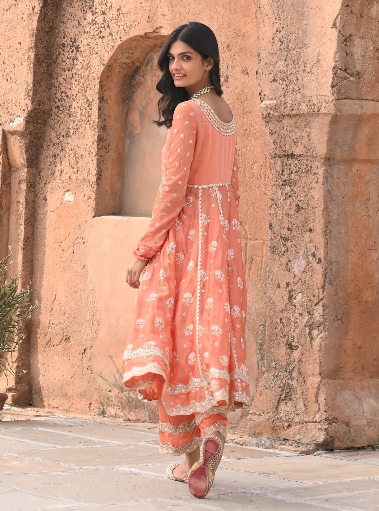 Tareefan Organza Satin Burnt Orange Anarkali Kurta Set