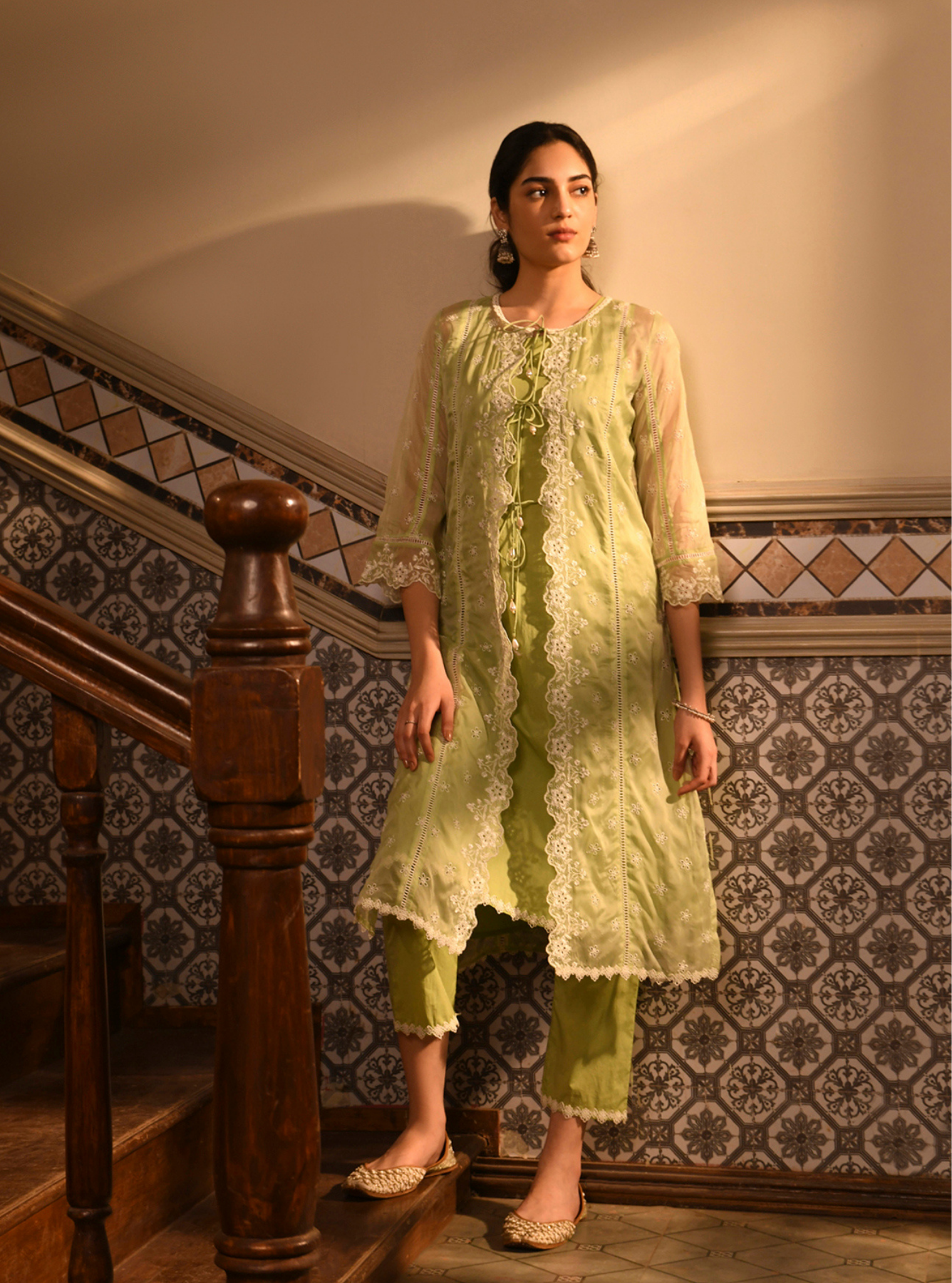 Paheli Organza Green Kurta Set