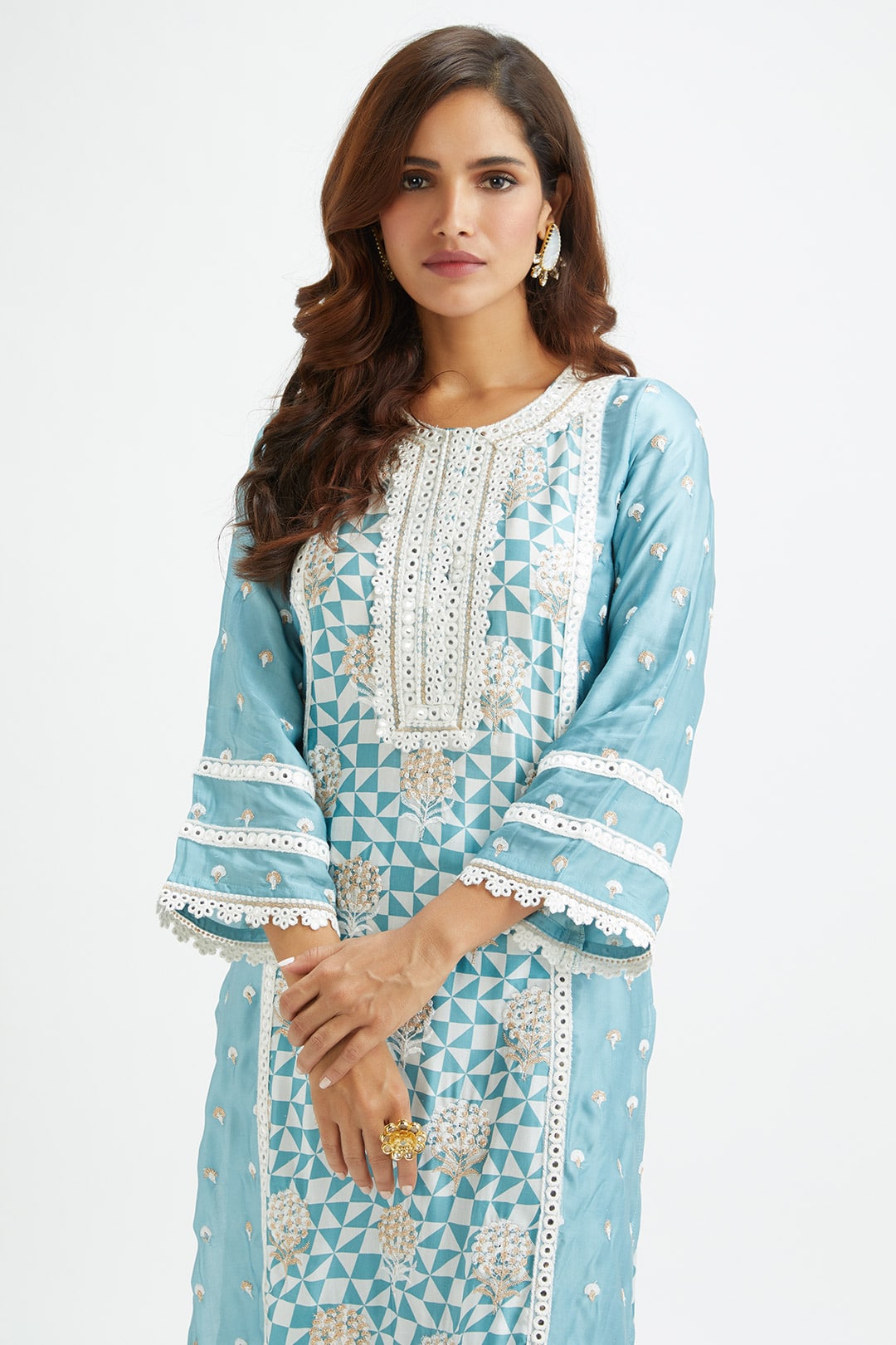 Addle Cupro Silk Teal Kurta Set
