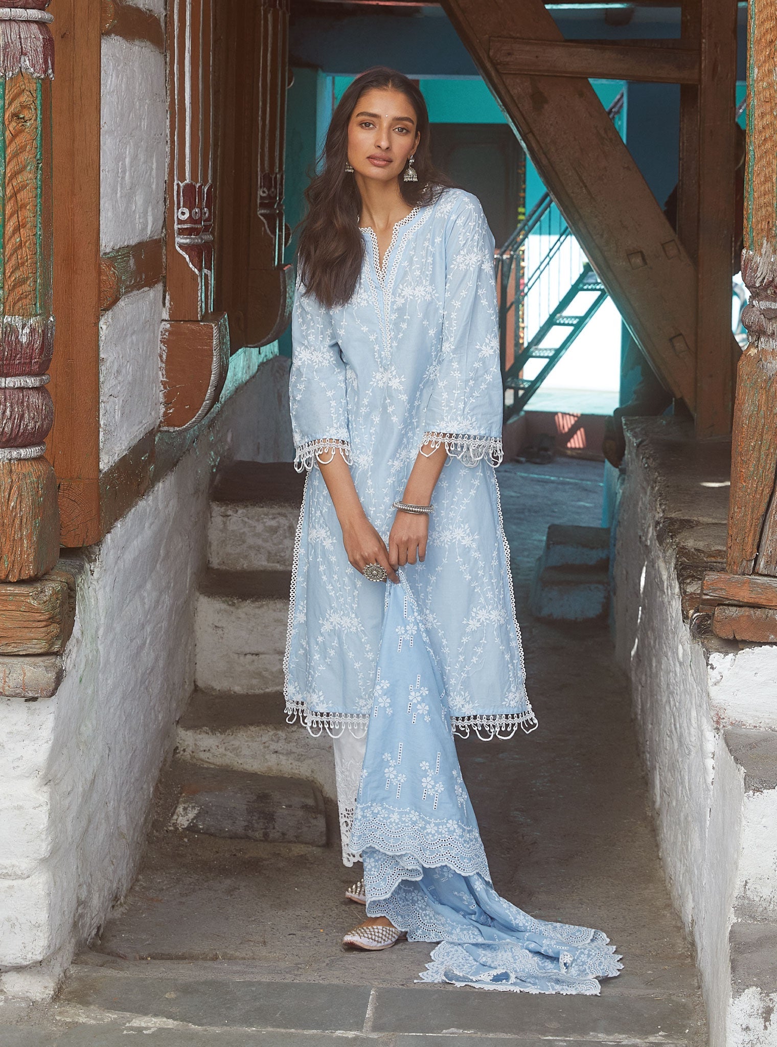 Mulmul Supima Cotton Arki Blue Kurta