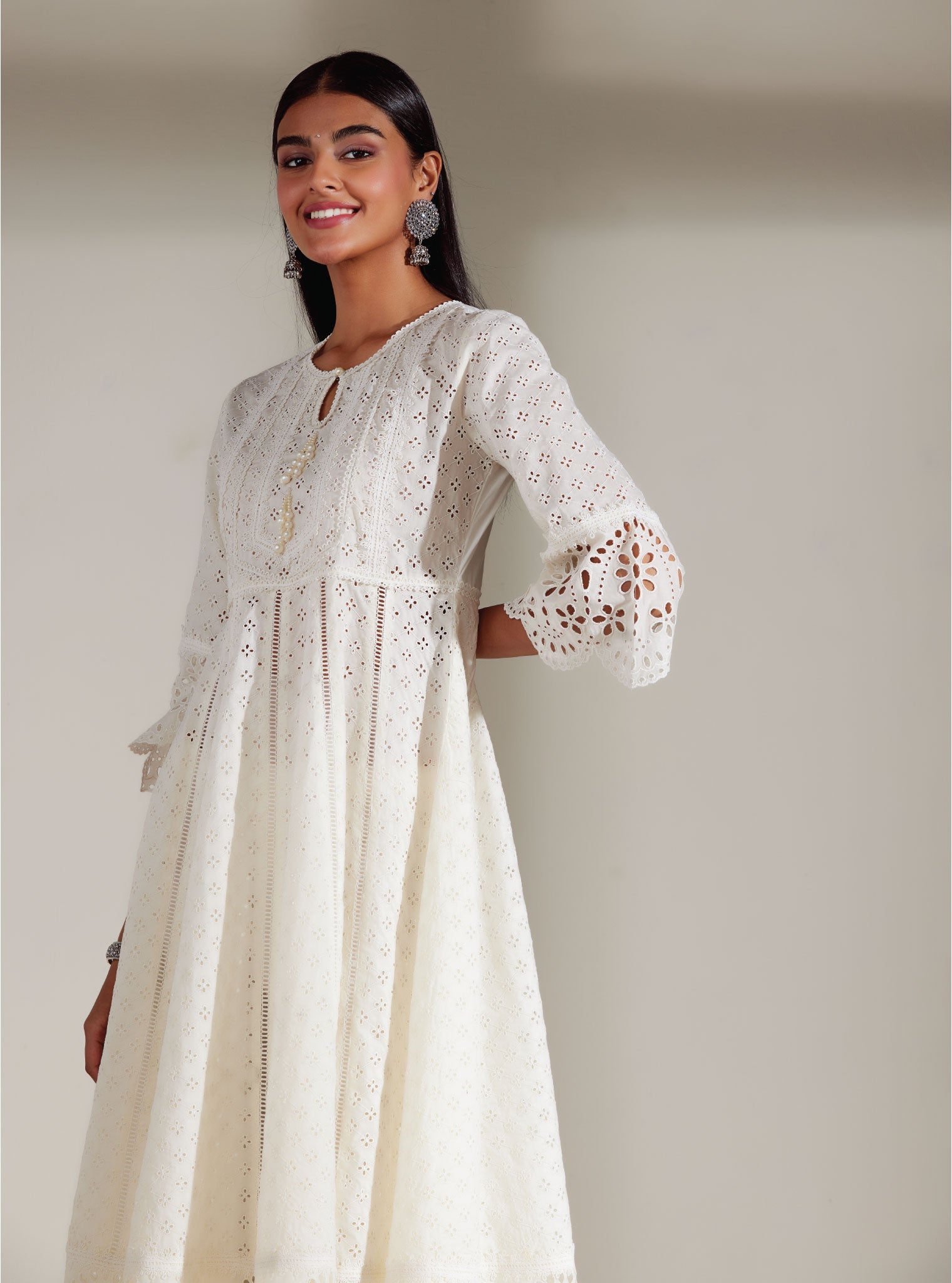 Arris Supima Cotton White Anarkali Kurta Set