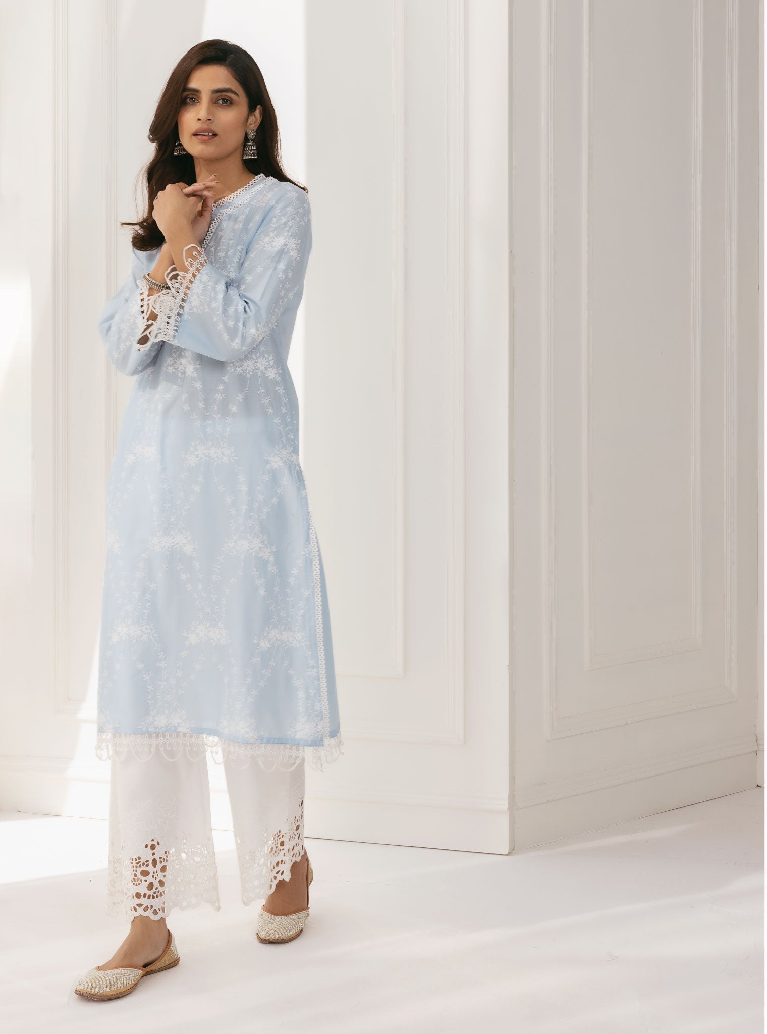 Arki Supima Cotton Blue Kurta with Palazzo Set