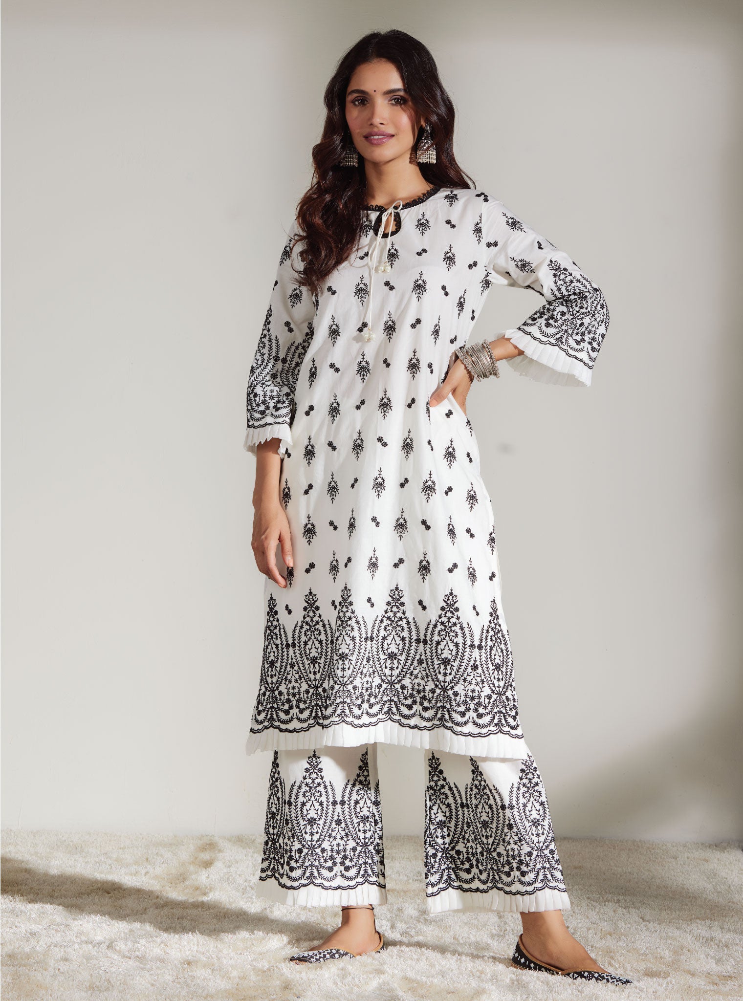 Asteria Supima Cotton Off White Kurta with Palazzo Set