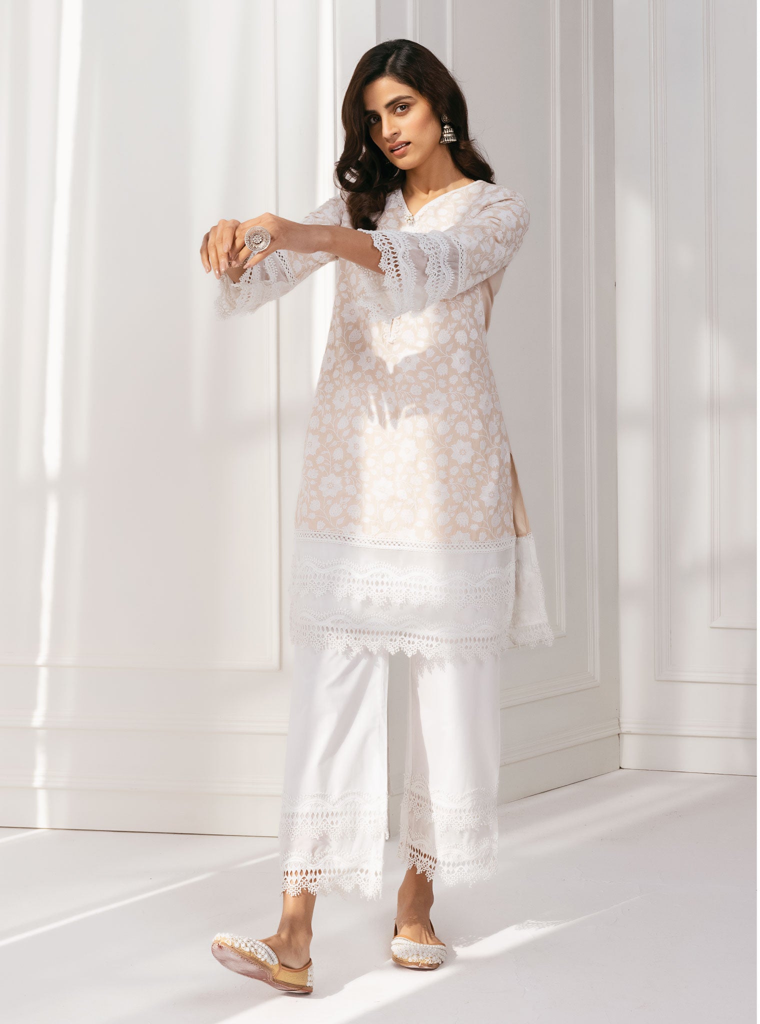 Barog Supima Cotton Beige Kurta with Palazzo Set