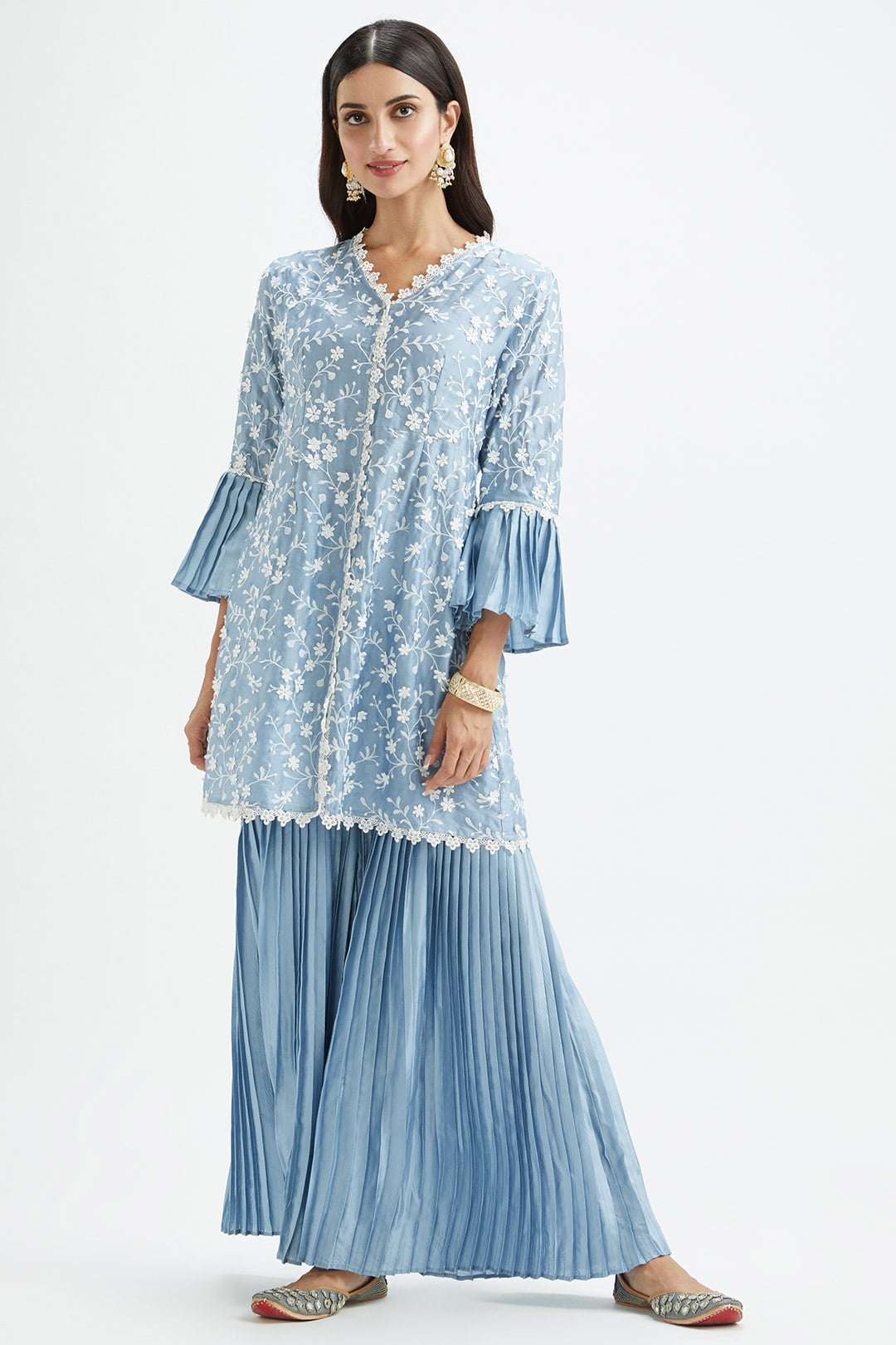 Cairo Cupro Silk Blue Garara Set