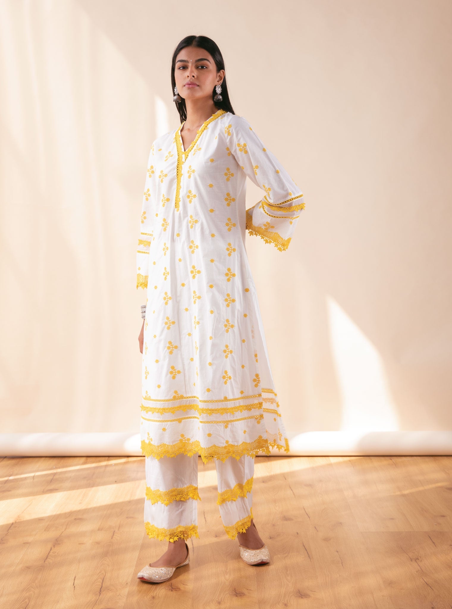 Camila Supima Cotton White Kurta with Palazzo Set