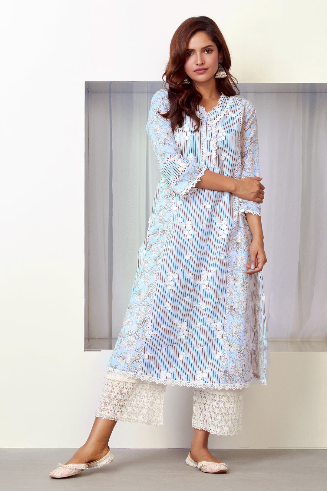 Carnaby Supima Cotton Light Blue Kurta with Palazzo Set