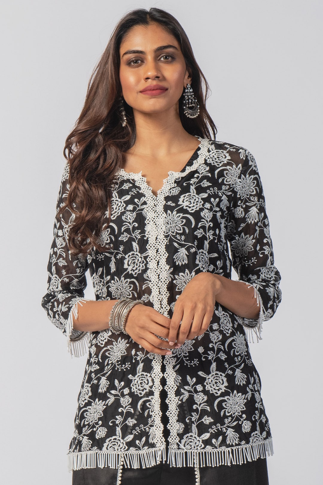 Mulmul Organza Claire Black Kurta