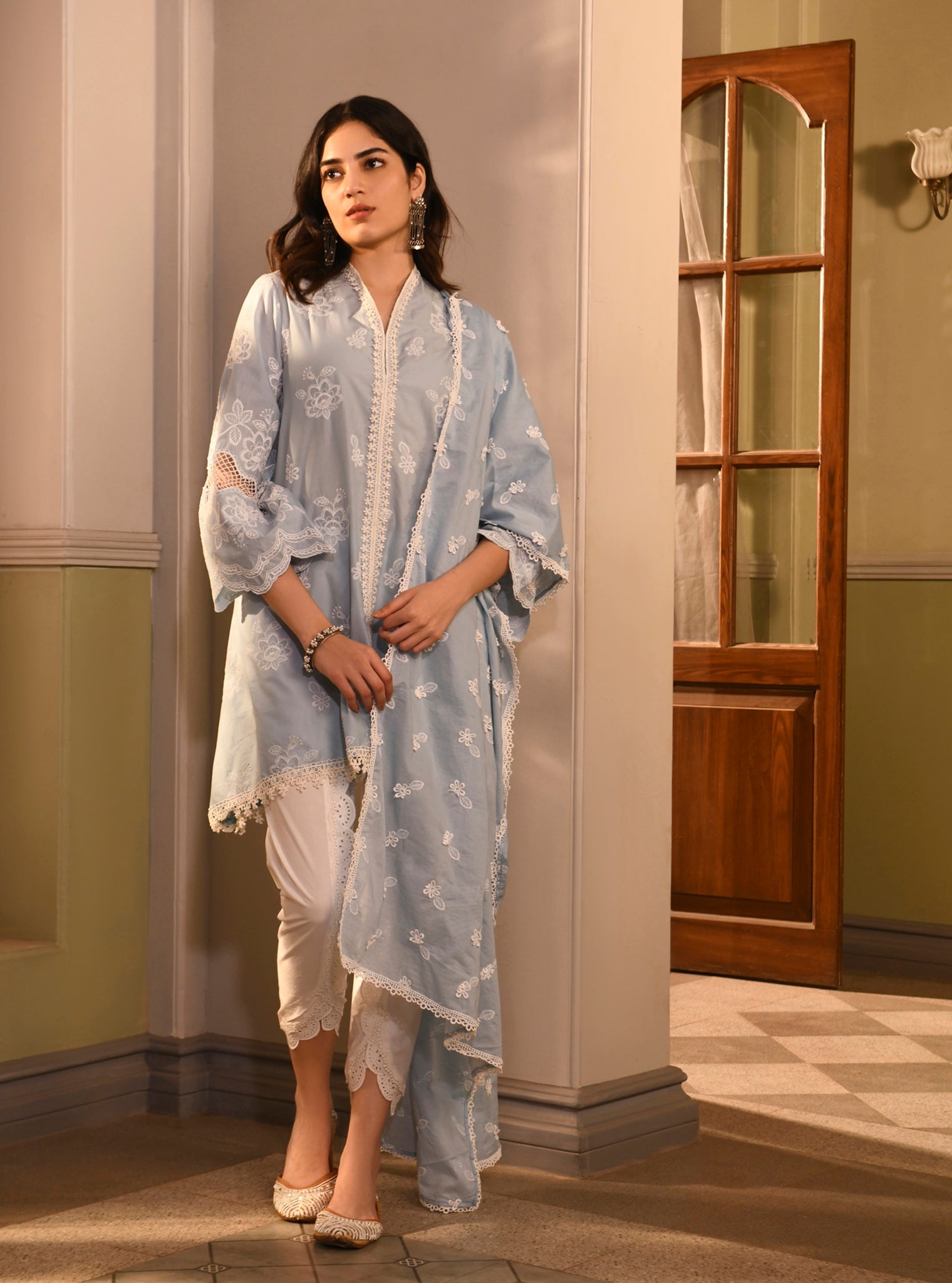 Mulmul Supima Cotton Border White Dhoti Pant