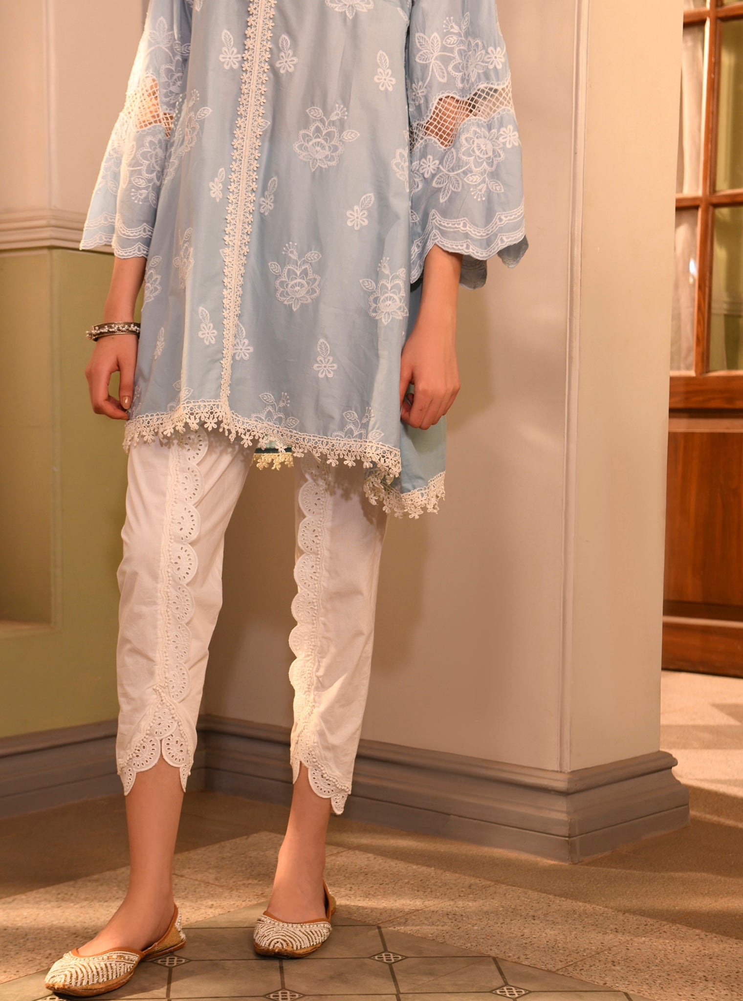 Mulmul Supima Cotton Border White Dhoti Pant