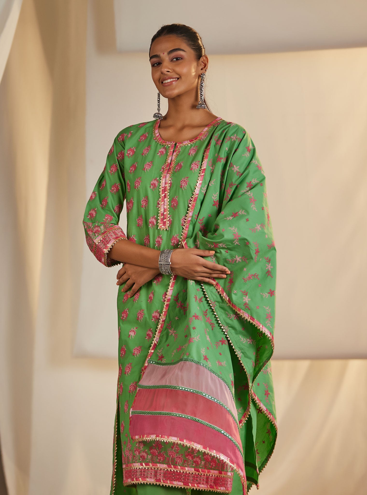 Denise Supima Cotton Green Kurta Set