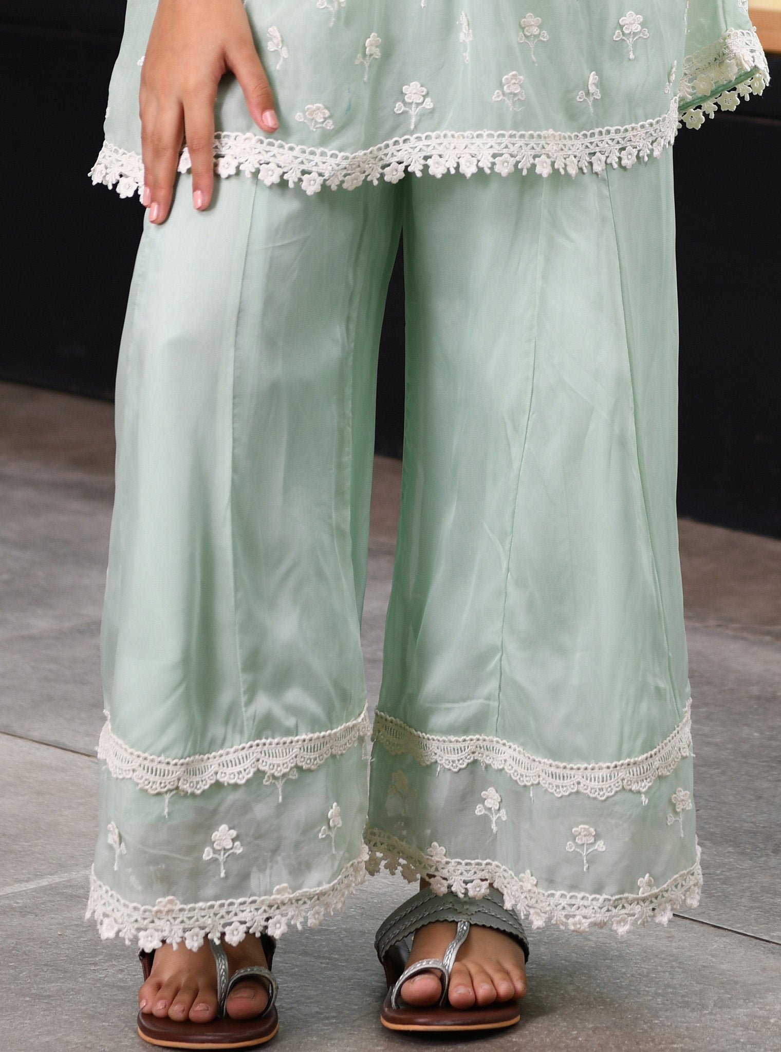 Destiny Organza Green Kurta with Sharara Set