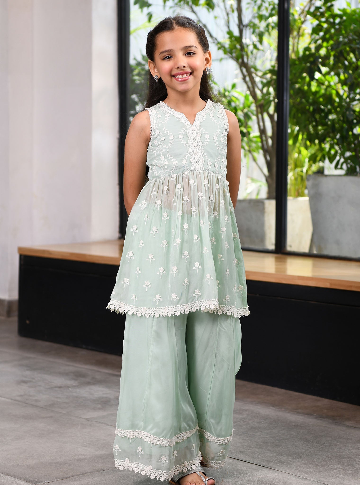 Destiny Organza Green Kurta with Sharara Set