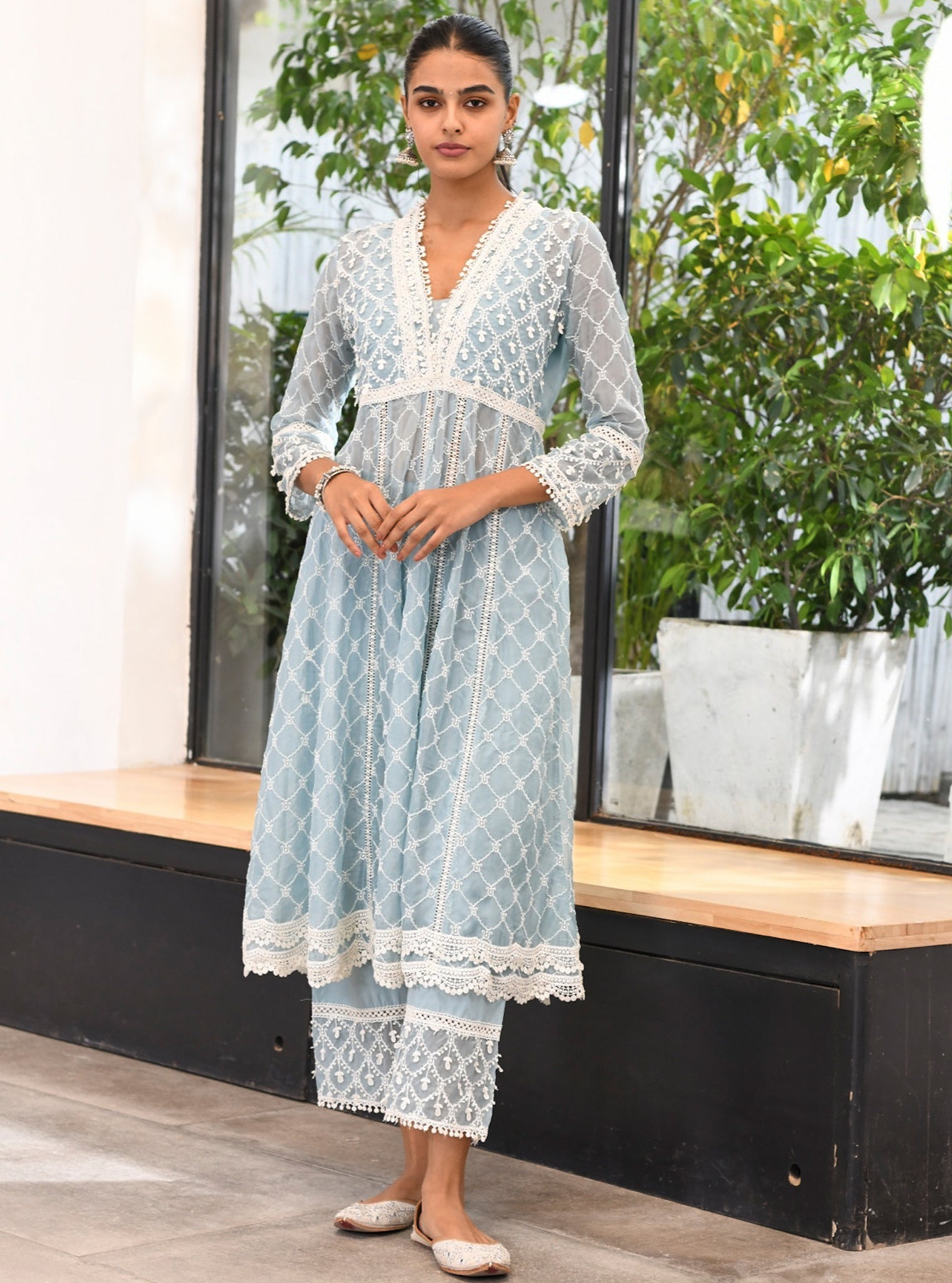 Dori Organza Blue Anarkali Kurta Set