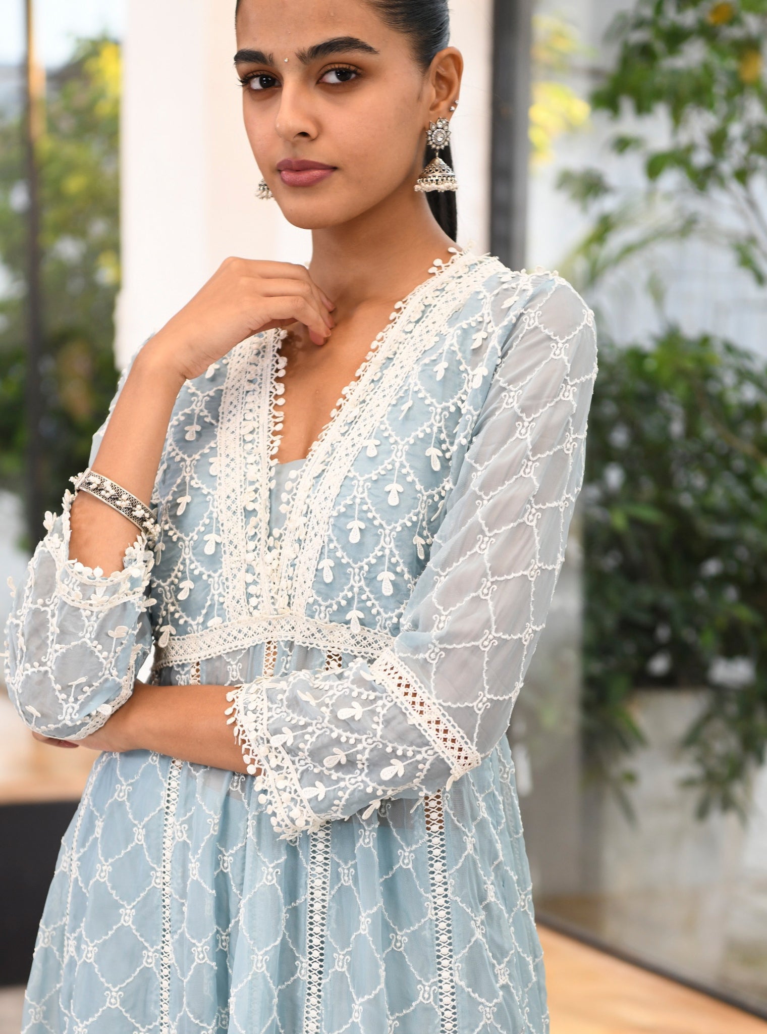 Dori Organza Blue Anarkali Kurta Set